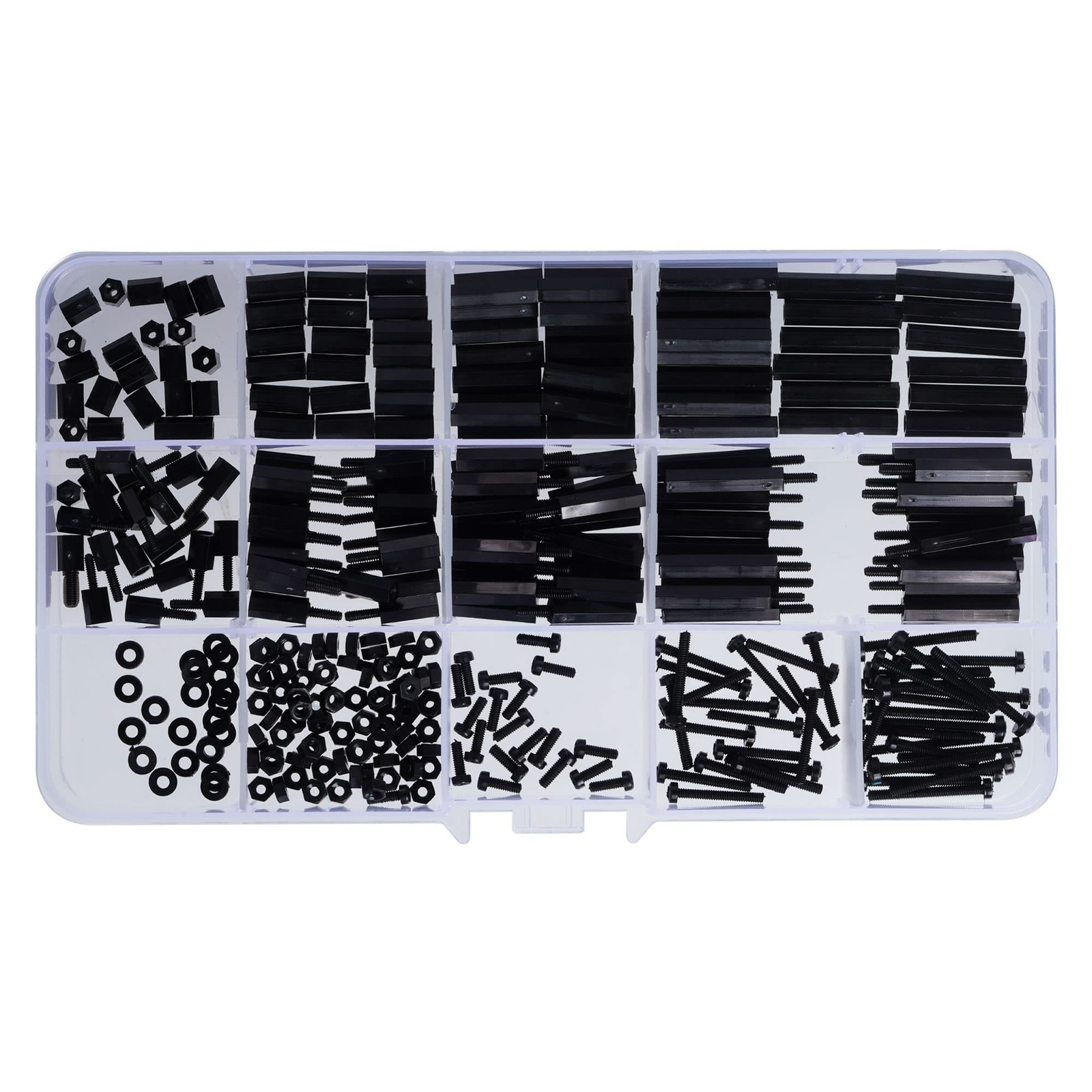 Lystaii 320pcs M2 Nylon Hex Spacer Standoff Kit Male Female Screw M2, Black