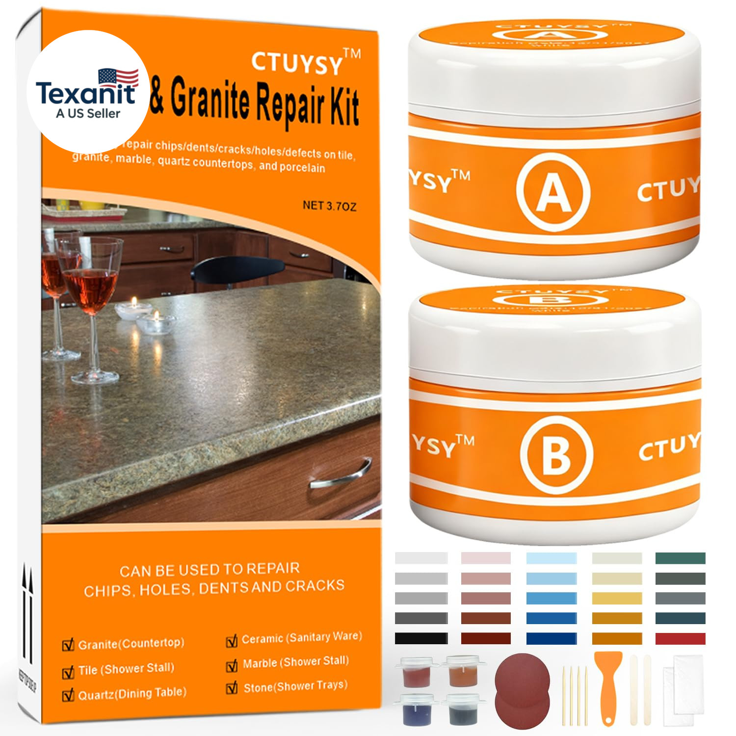 Granite and Quartz Countertop Chip Filler Repair Kit Tile & Fiberglass Porcelain