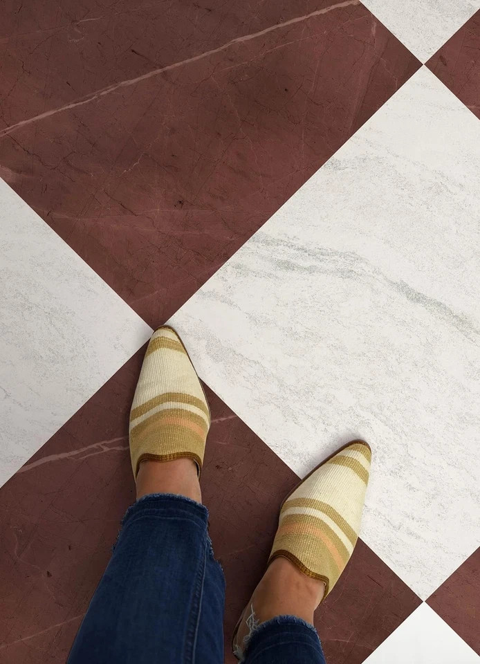 FloorPops x Chris Loves Julia Bonneville Oxblood Peel and Stick Floor Tiles, …