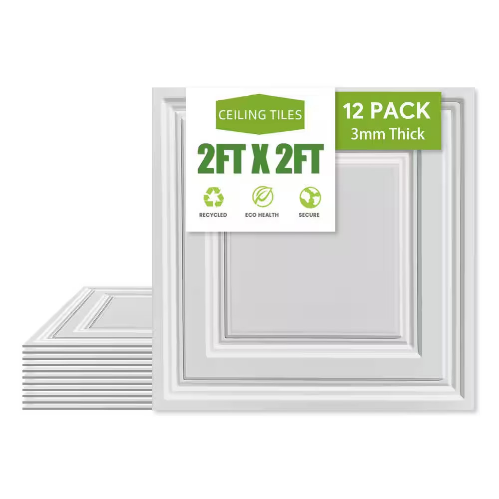White 2 Ft. X 2 Ft. Decorative Smooth Ceiling Tile 48 (Sq. Ft. / Case) 12-Tiles