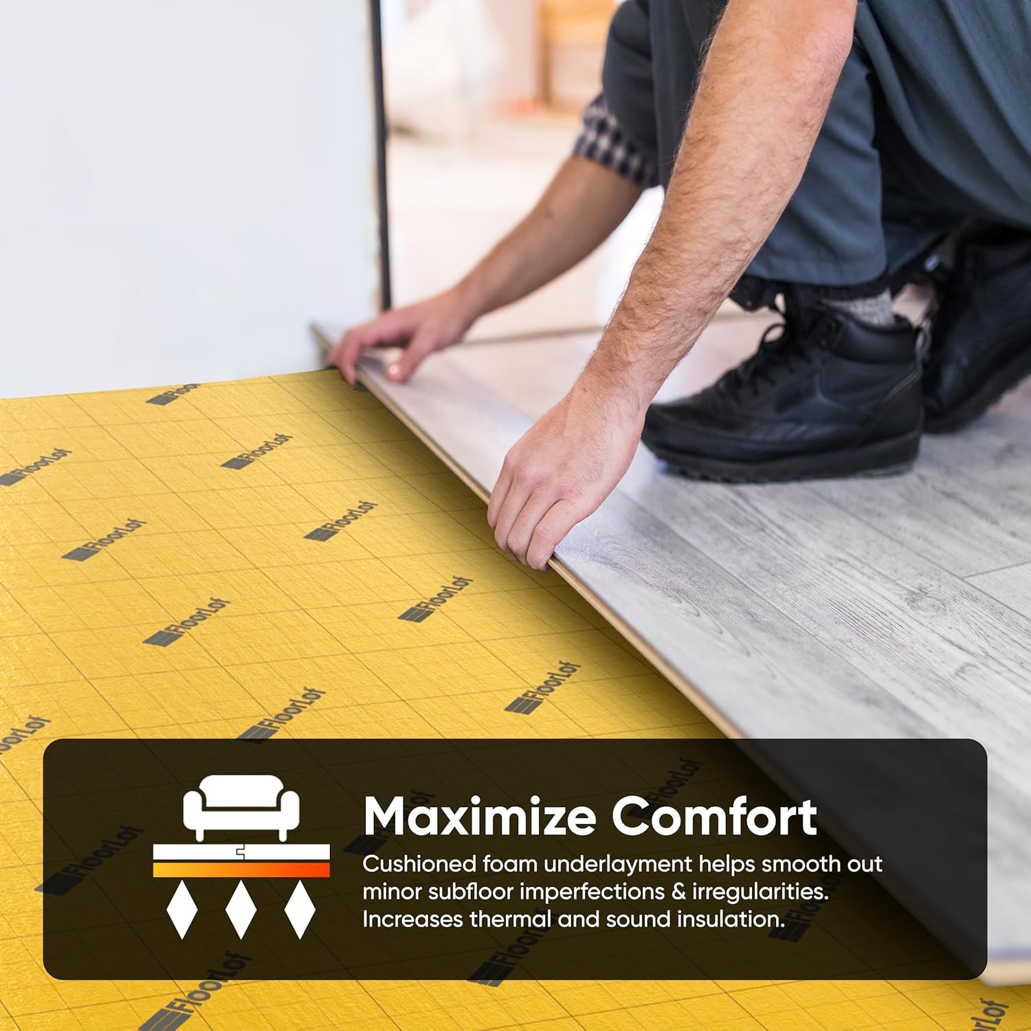 GoldMax Premium Floor Underlayment – 200 sqft Roll – 3mm Thick 200 SQFT, Gold