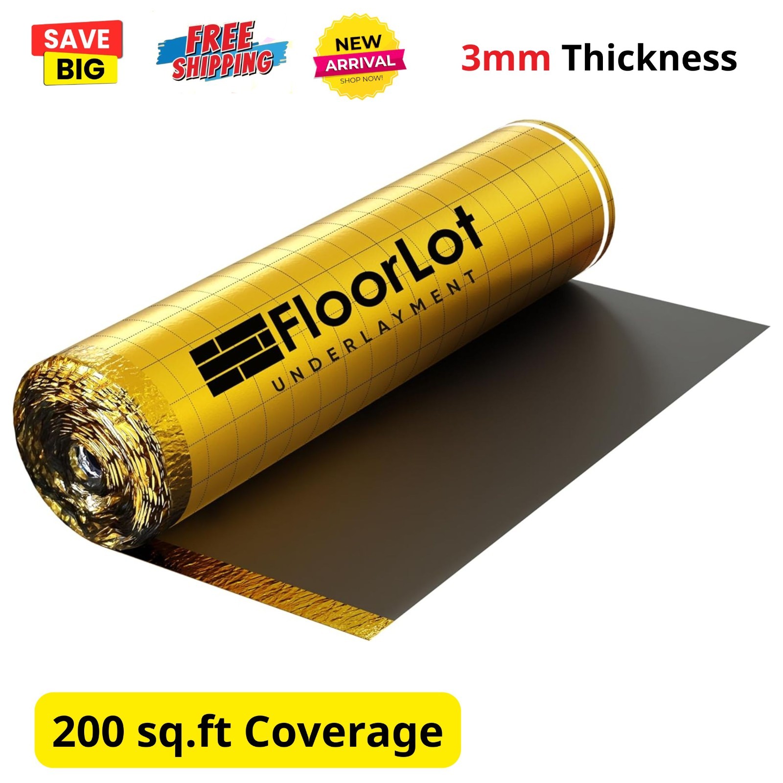 200sqft Cushion Underlayment Roll Vapor/Sound Barrier for Laminate/Wood Flooring