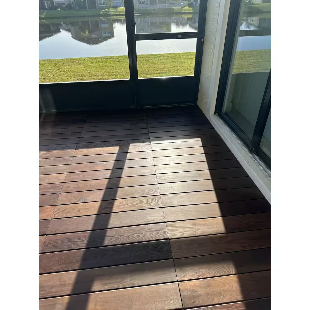 Roll Deck 4 Ft. X 32 In. Non-Slip Thermo-Treated Wood Deck Tile in Brown (1-Piec