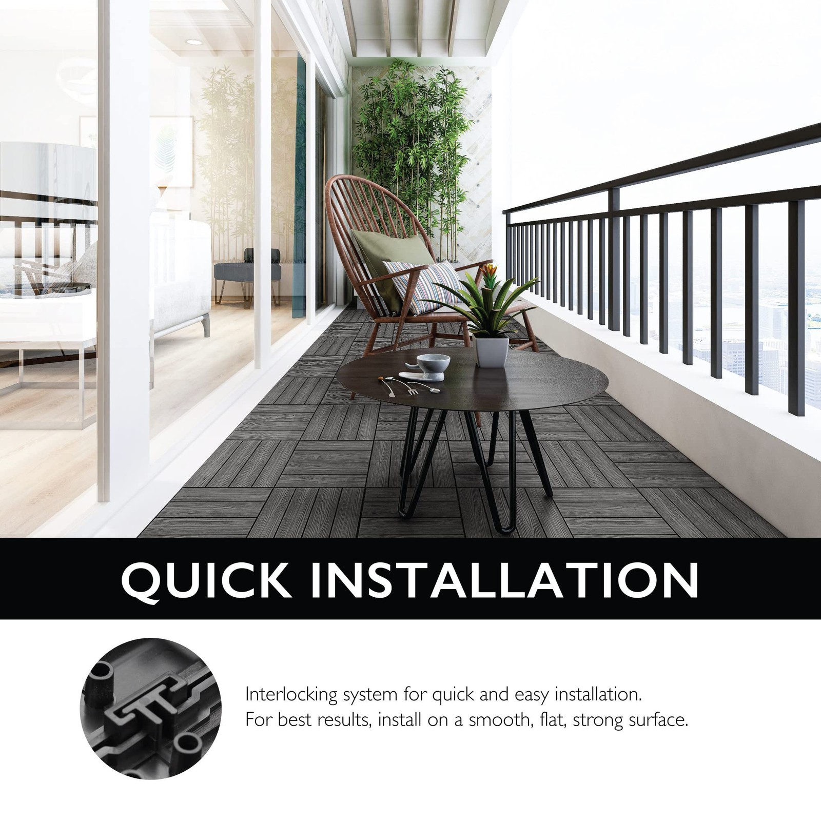 Straight Edge Trim for Square Deck Tiles, Covers 6 Square Feet, Ebony, 4-Pack