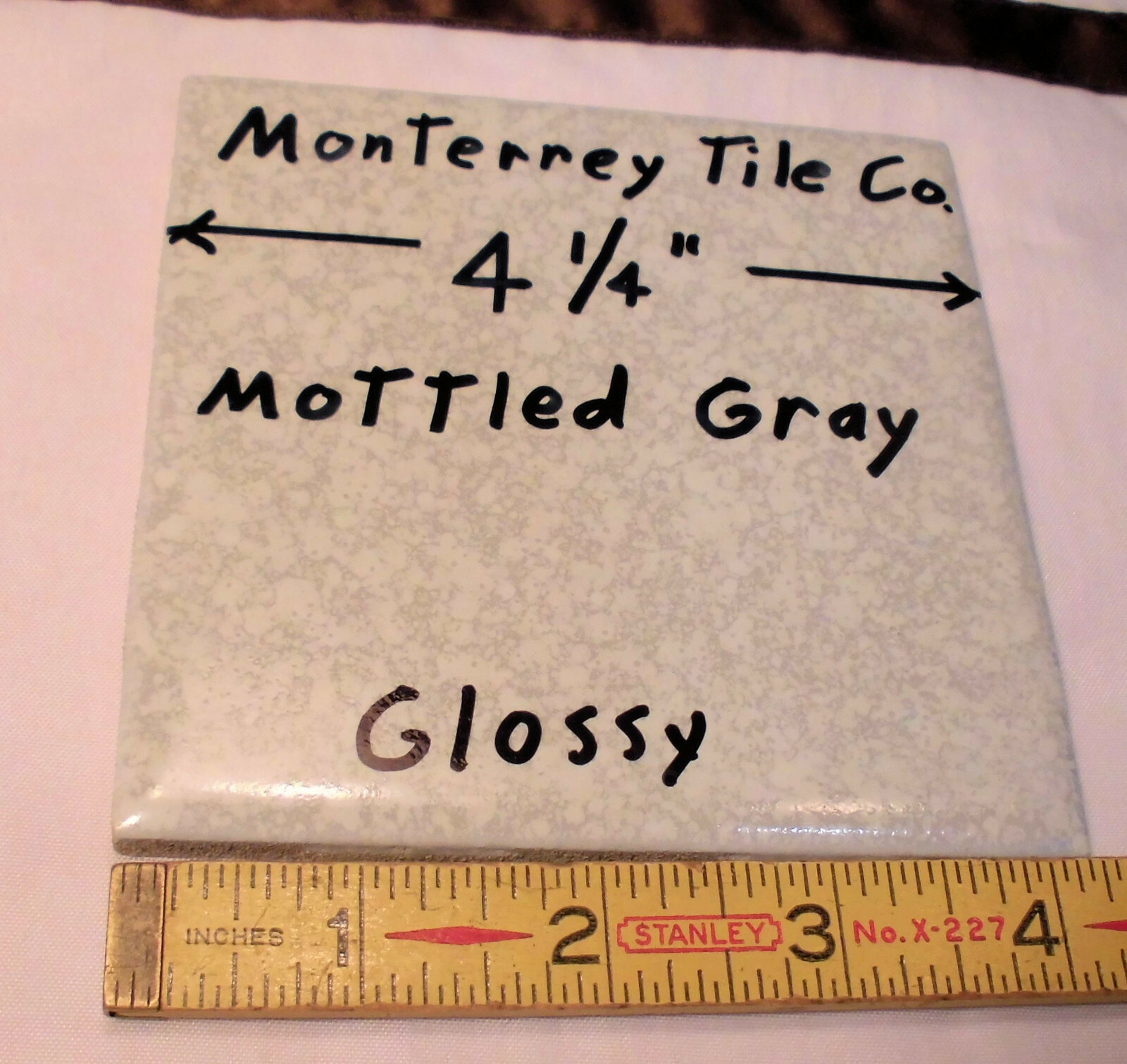 1 pc. Ceramic Tile *Mottled Gray* 4-1/4″ by Monterrey Co. Splatter Gray; NOS