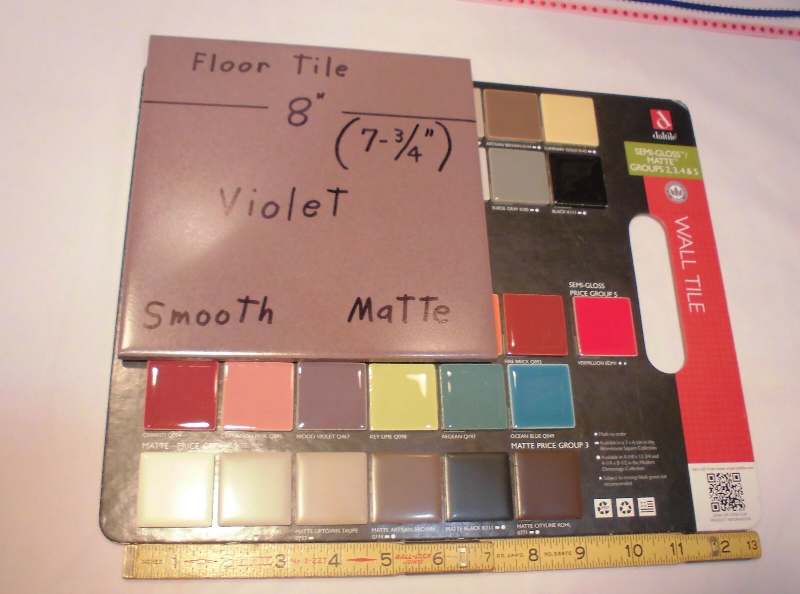 1 pc. “Violet-Pale Purple” Ceramic / Porcelain Floor Tile 8″ X 8″ Smooth Matte