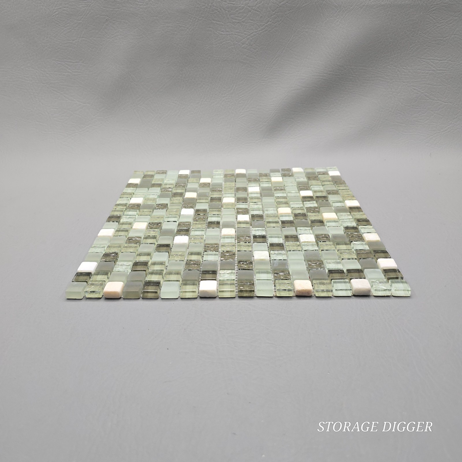 Light Green Mix Glossy Glass Mosaic Tile 1″x1″ Stacked Mesh Mounted Set of 7