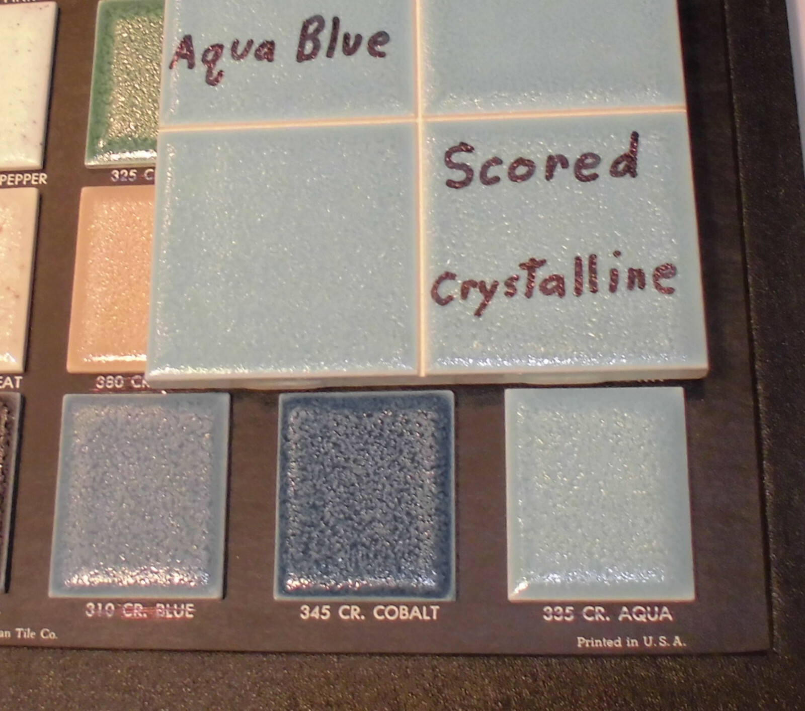 1 pc. *Aqua Blue* 4-1/4″ Ceramic Tile; Scored Crystalline by American Olean NOS