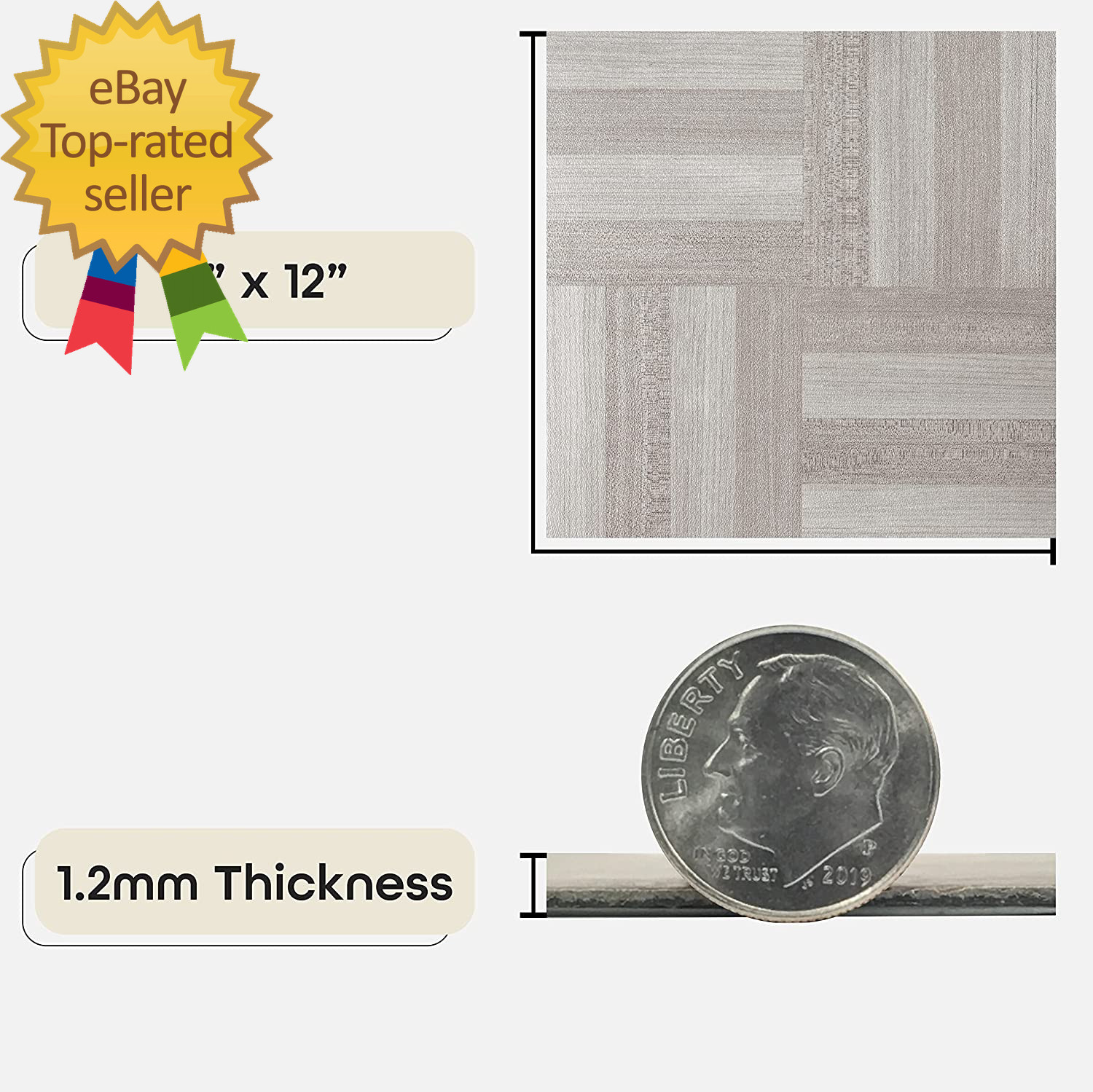 Nexus Self Adhesive 12-Inch Vinyl Floor Tiles 20 Tiles – 12″ X 12″ Ash Grey
