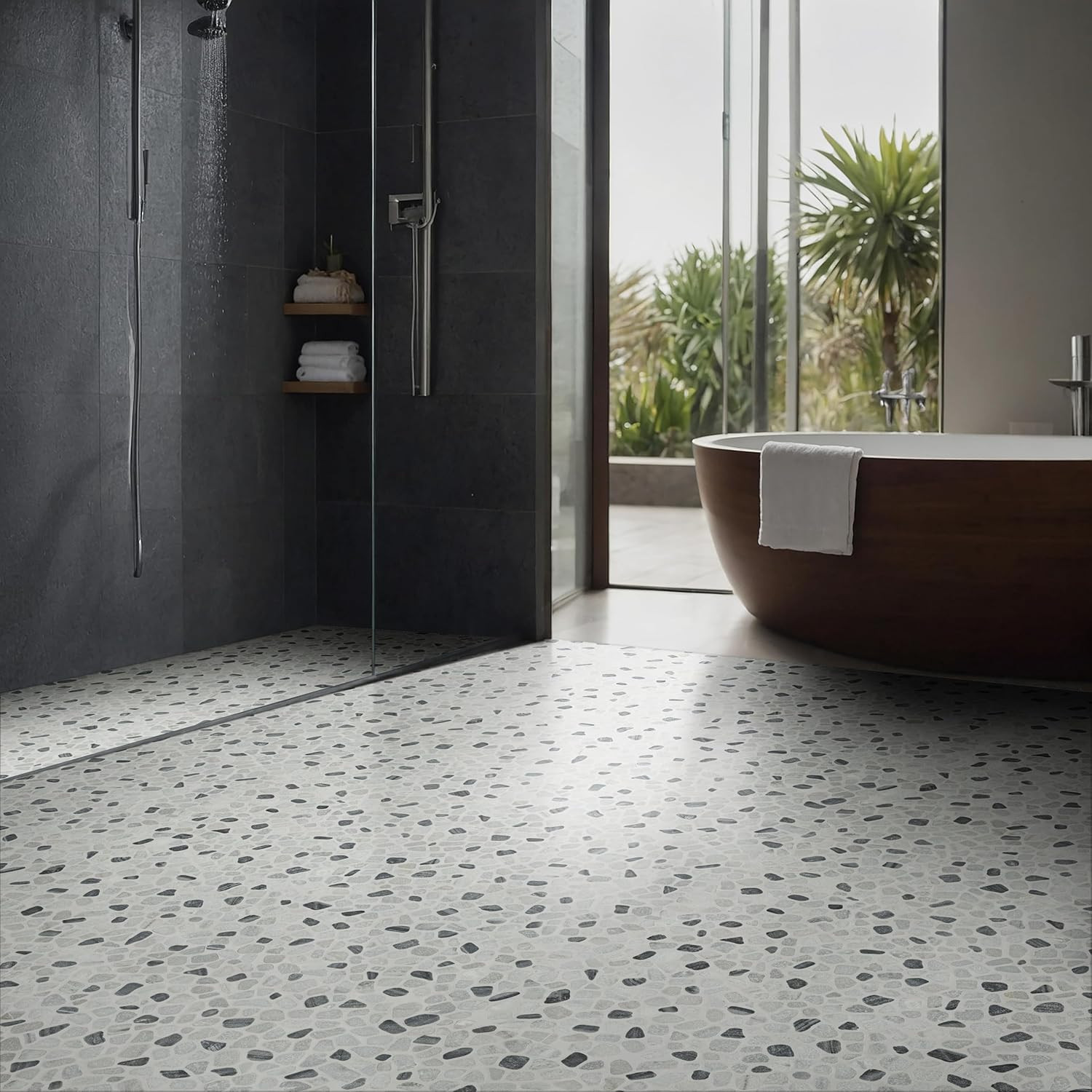 Black & White Mosaic Pebbles Tile for Kitchen & Bath – 10 Sq. Ft.