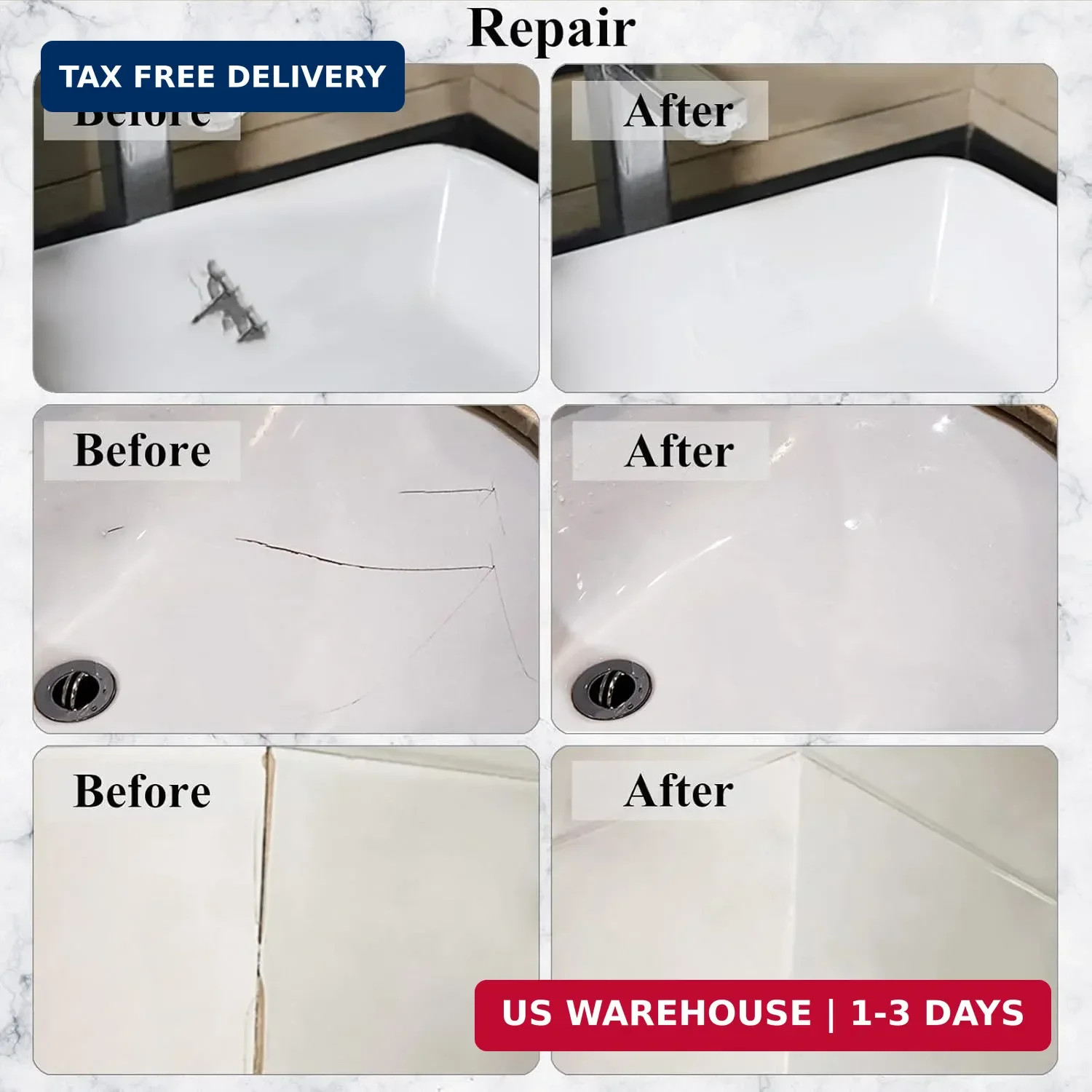 Tub, Tile and Shower Repair Kit (Color Match), Hupeyna Porcelain Repair Kit, Bat