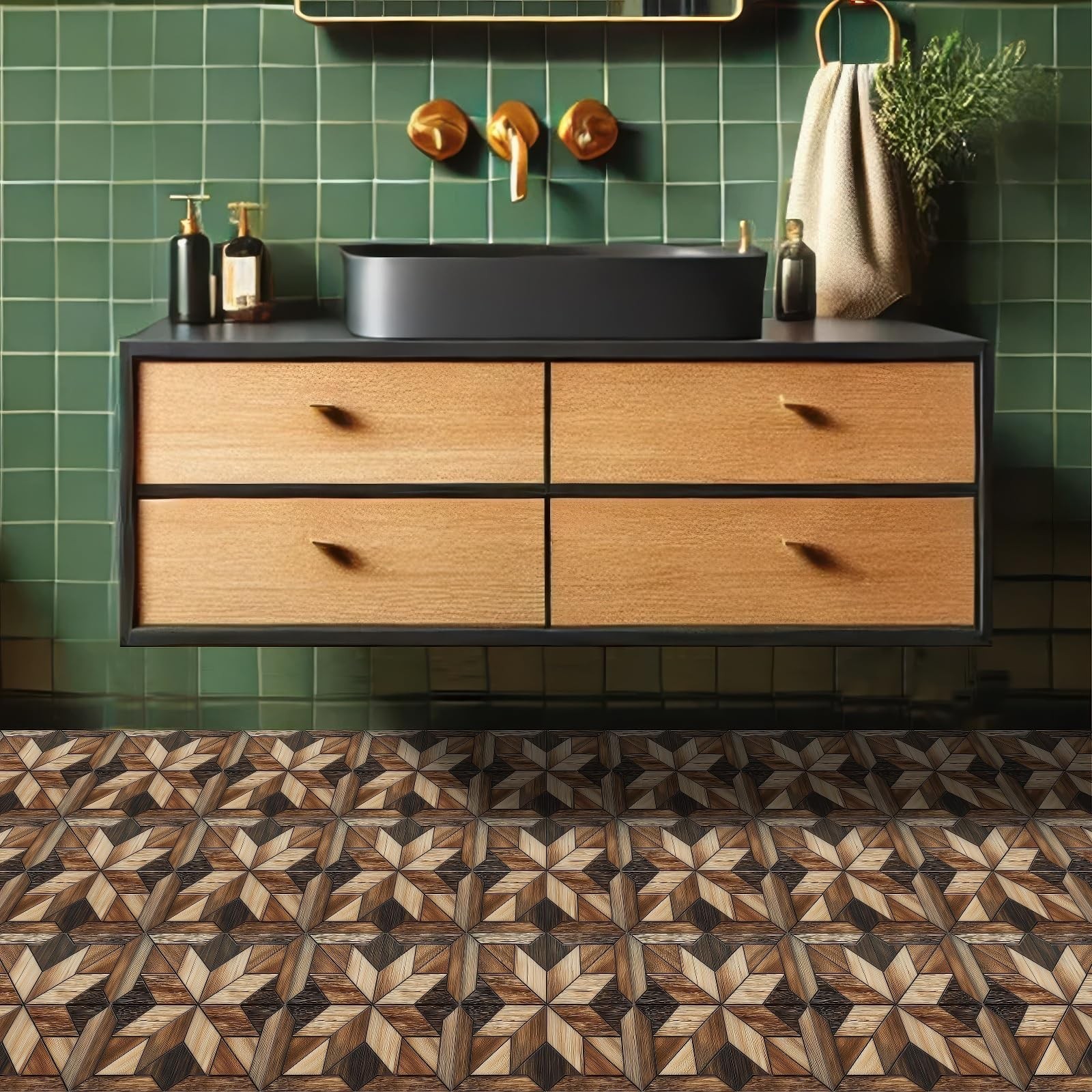 10PCS 12×12 Inch Rustic Wood Grain Look Peel and Stick Floor Tiles Removable …