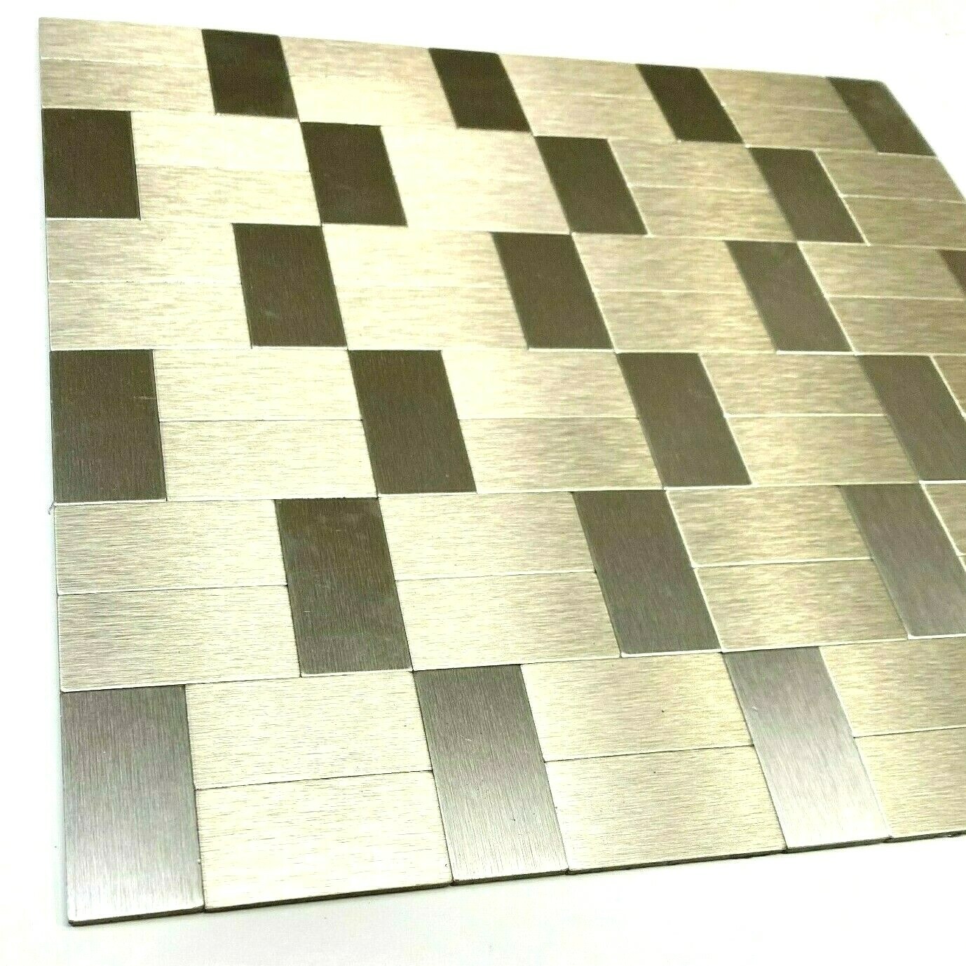 Brushed Stainless Steel Mosaic Backsplash Wall Tile Peel and Stick Genuine Metal