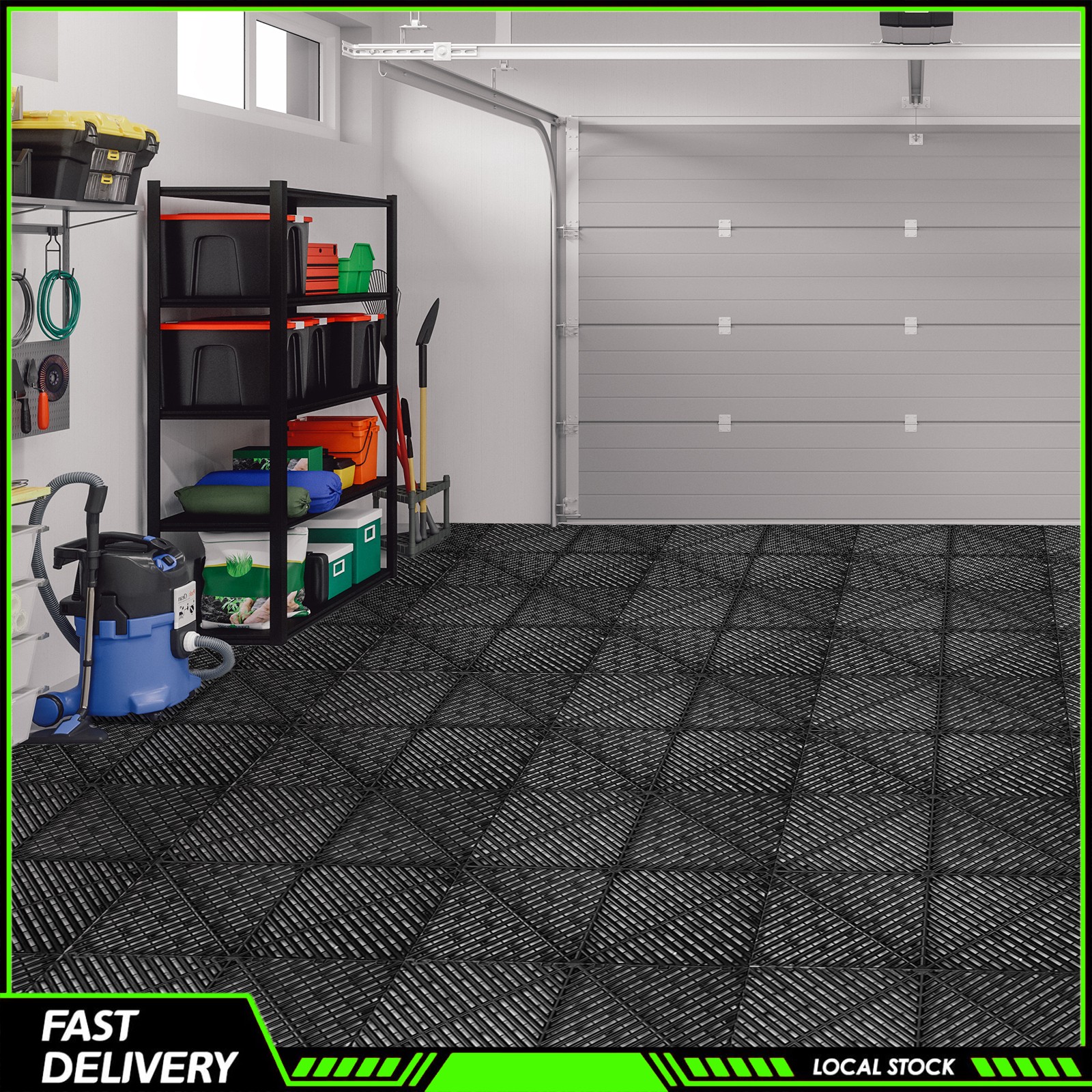 50PCS Garage Floor Tiles Interlocking 15.75×15.75 in Garage Flooring Tiles Black