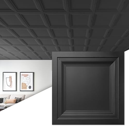 12-Pack Square Drop Ceiling Tile 2ft x 2ft, PVC Ceiling 12pcs-24*24 Black