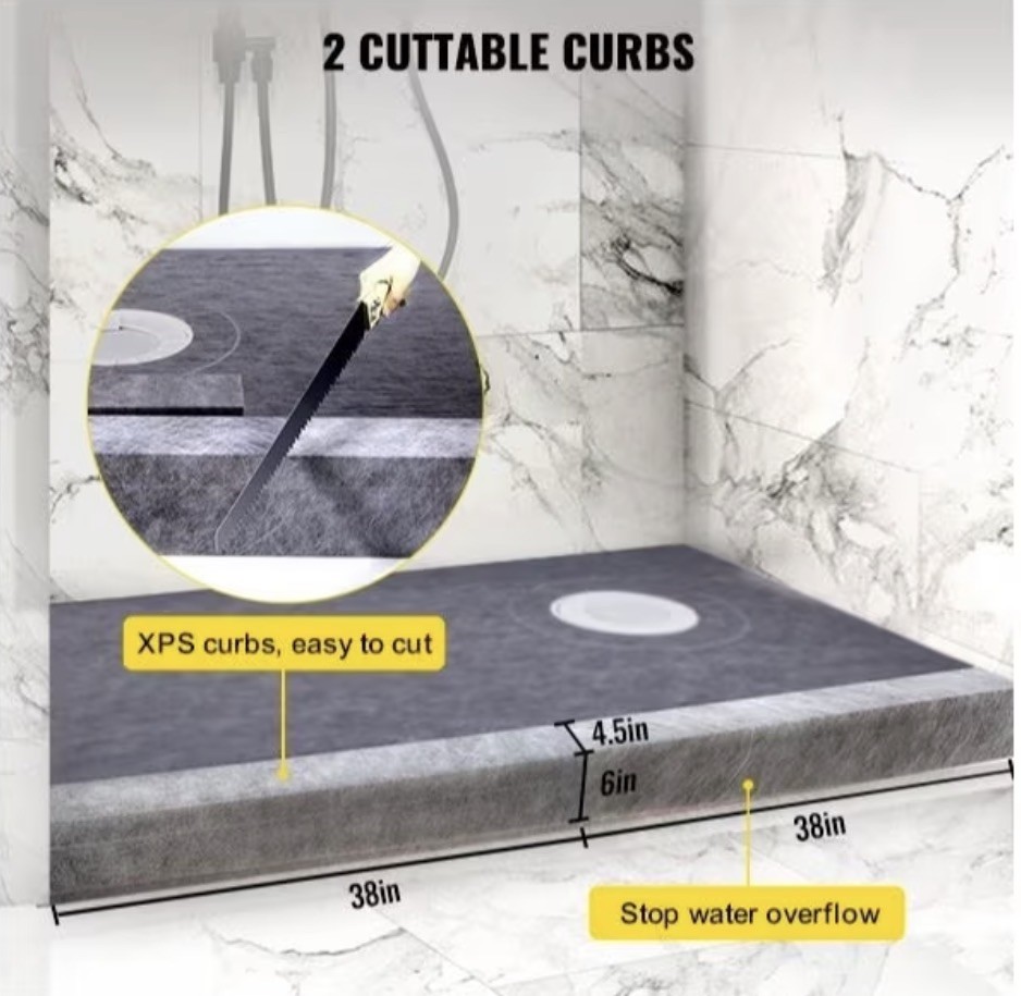 VEVOR Waterproofing Shower Kit Shower Kit Tray 38”x60” with Offset Drain PVC