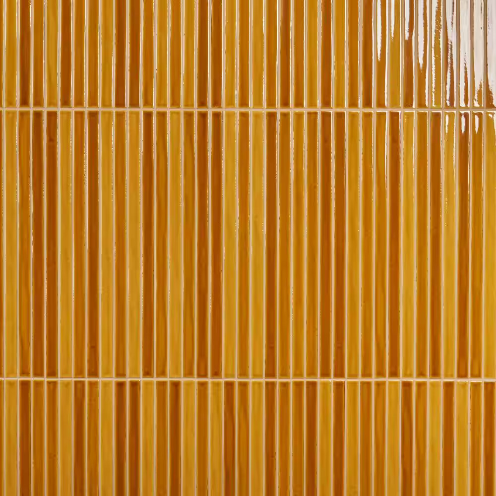 Vistaio Mustard Yellow 5.27 In. X 17.71 In. Glossy Ceramic Mosaic Wall Tile (0.6