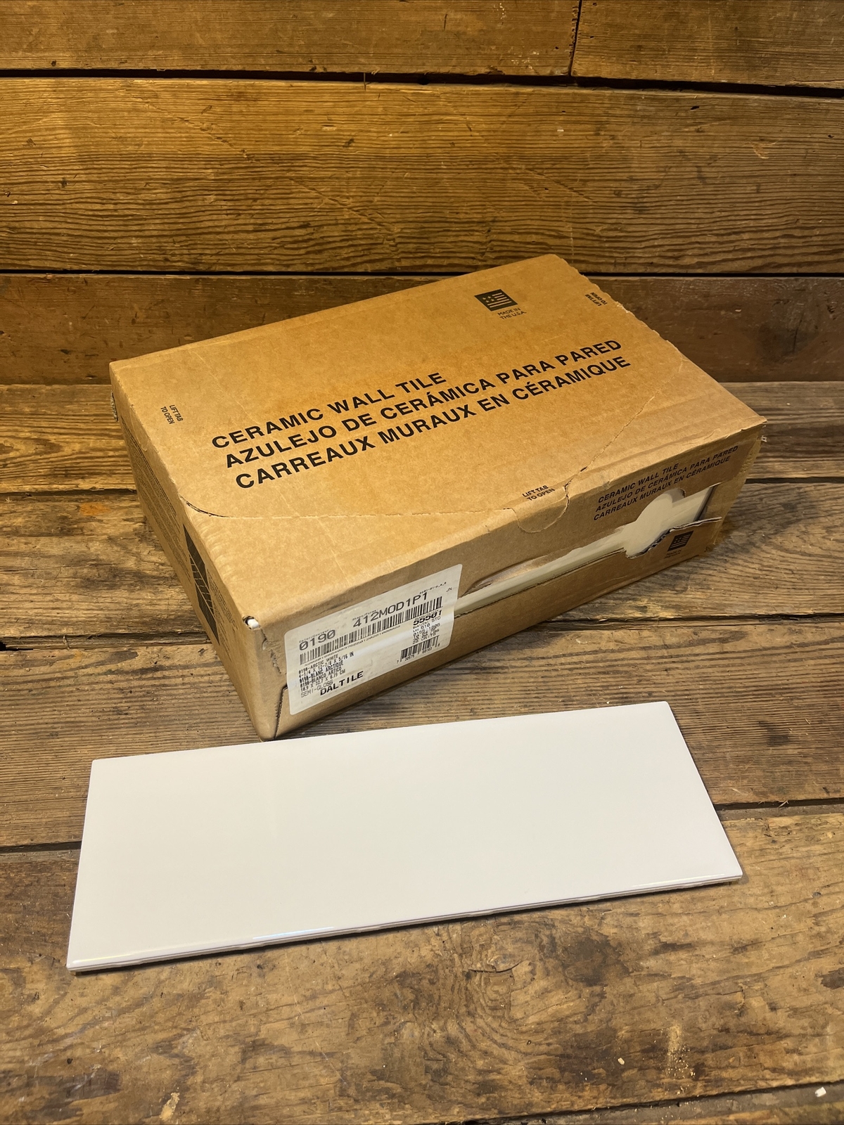 Daltile Artic White Rectangle Tile 412MOD1P1 Bathroom Kitchen 4×12 New Gloss Box