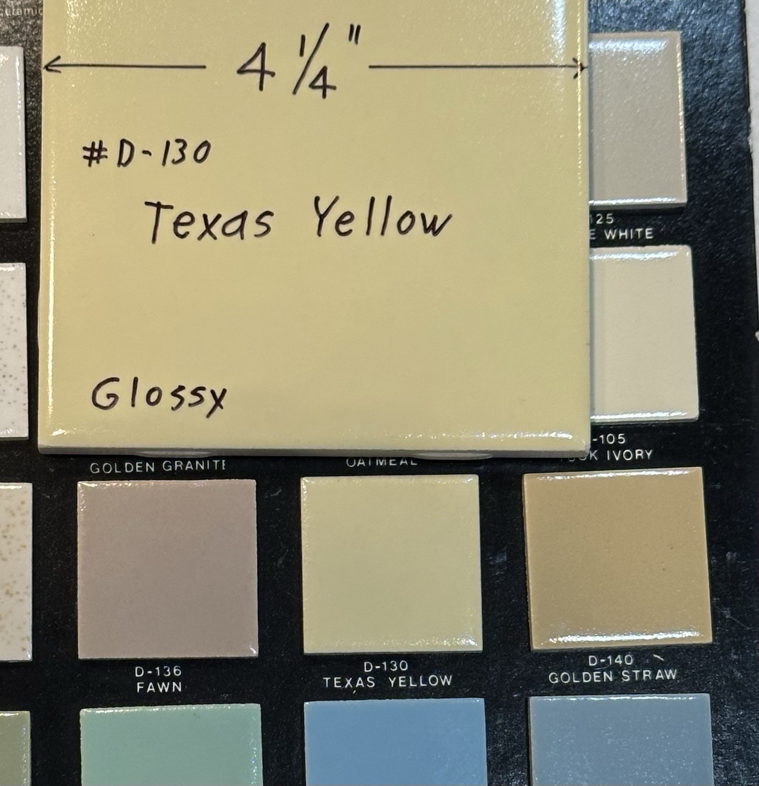 1 pc. Texas Yellow: 4-1/4″ Glossy Ceramic Tile, Made by Daltile Co. in USA, New
