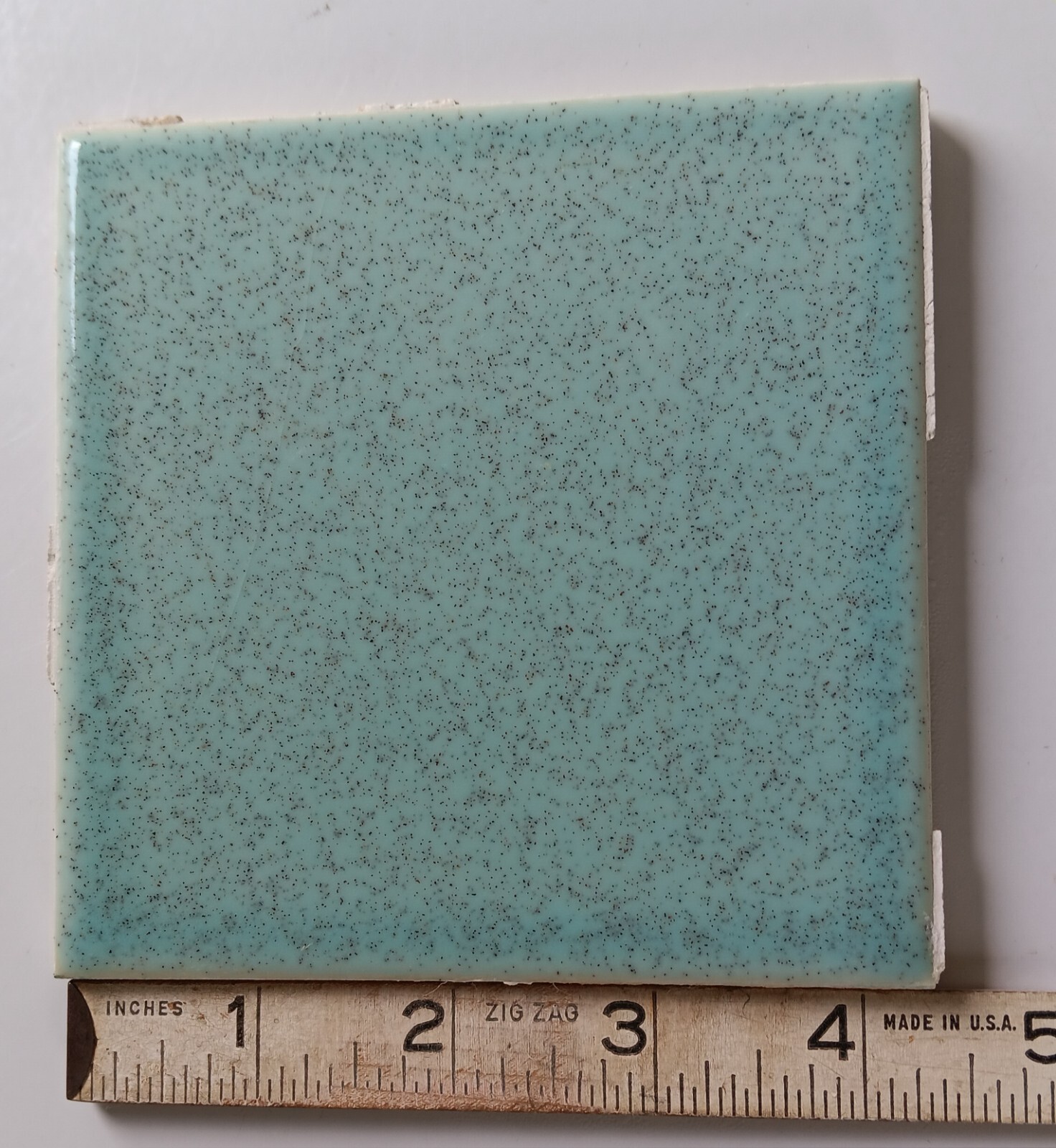 Atco USA 4-3/8″ Sq. Turquoise Speckled Brown 1 Ceramic Wall Tile 50s 60s VTG BR