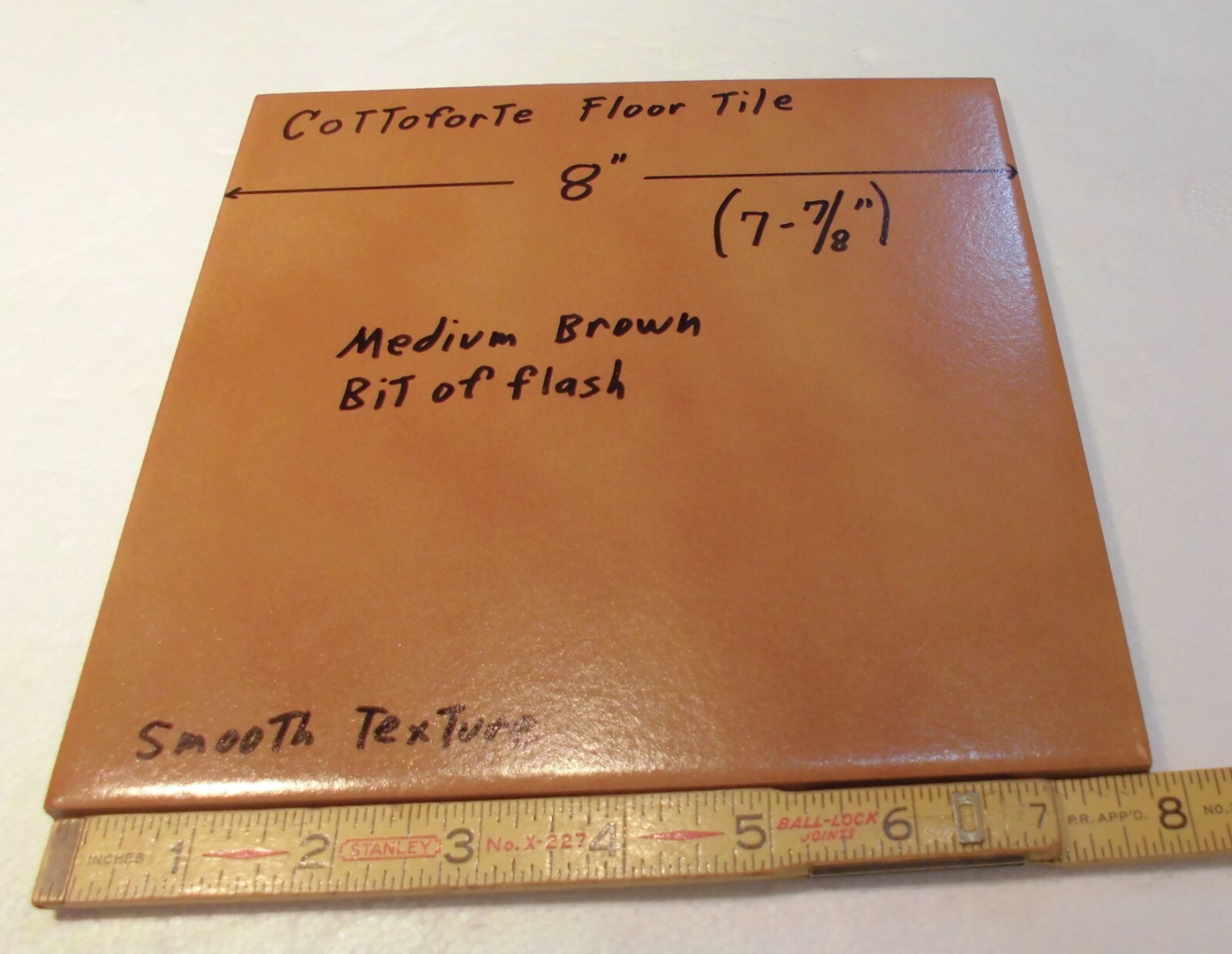 1 pc. Medium Brown Ceramic Floor Tile: 8″ X 8″ Smooth Surface + bit of flash