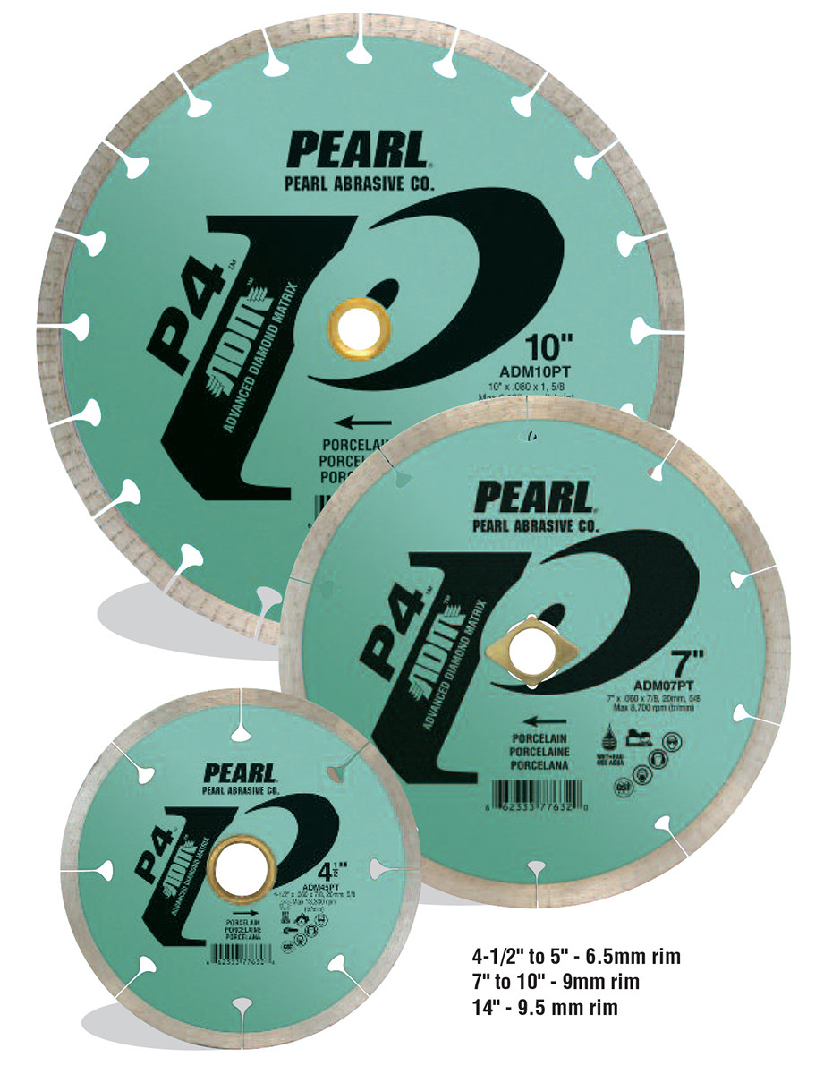 Pearl Abrasive P4 Reactor ADM Porcelain Diamond Blade 4 1/2 Inch to 14 inch
