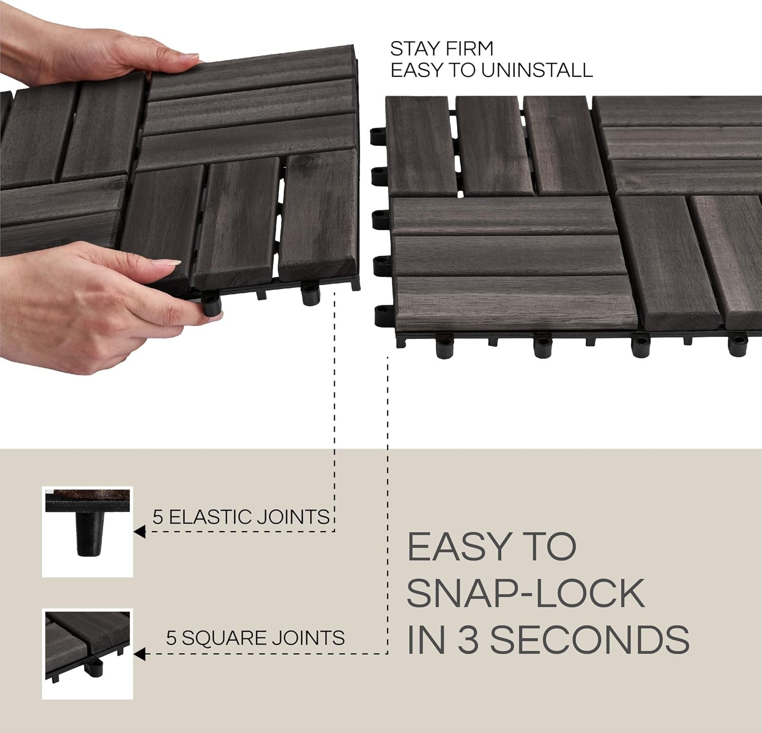 10 PACK THYOI Acacia Wood Deck Tiles Patio Flooring 12”x12”x0.9” Interlocking