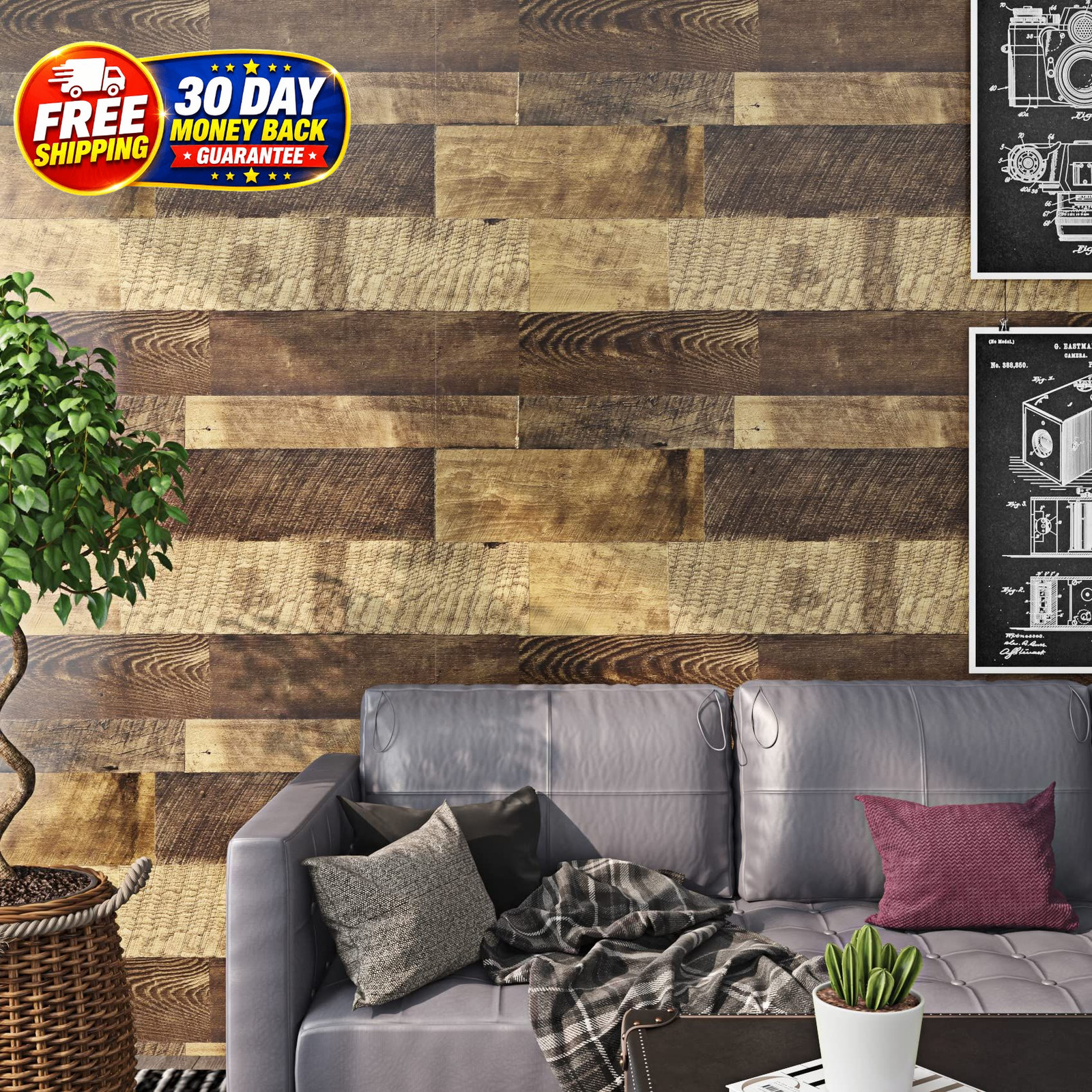 Reclaimed Wood Vinyl Flooring Roll 15.8×78.8 Inch, Plank