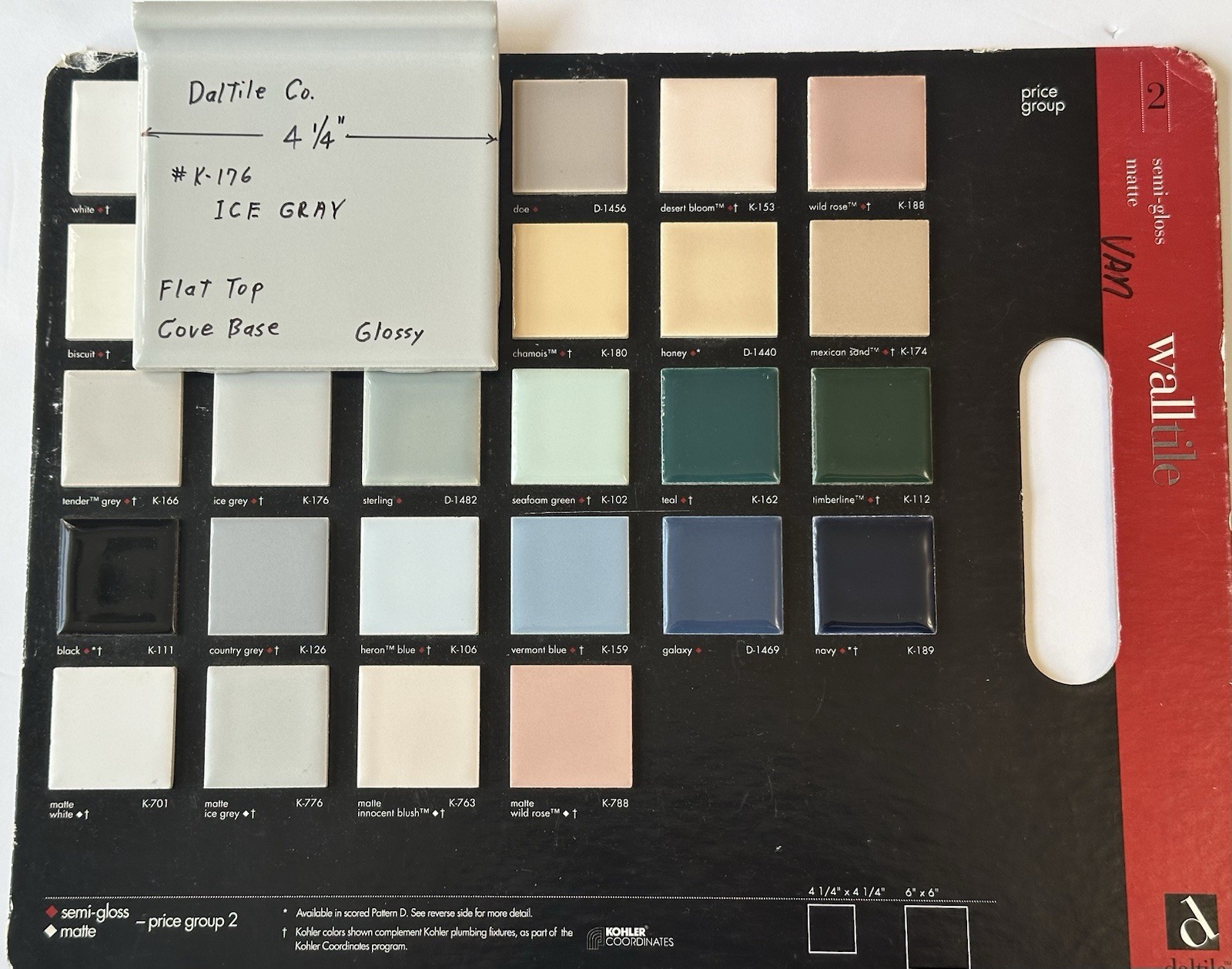 1 pc. Gloss Ice-Gray: stack-on-top Cove Base Ceramic Tile, 4-1/4″ by Daltile NEW