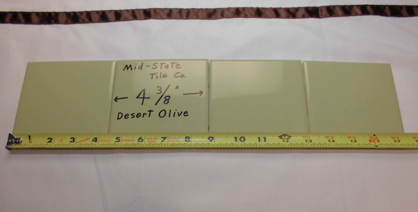 1 pc. *Olive Green Avocado* Glossy Ceramic Tiles by Mid-State Co…4-3/8″ NOS