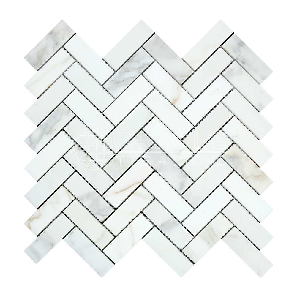 Calacatta Gold (Italian Calcutta) Marble 1 X 3 Herringbone Mosaic Tile