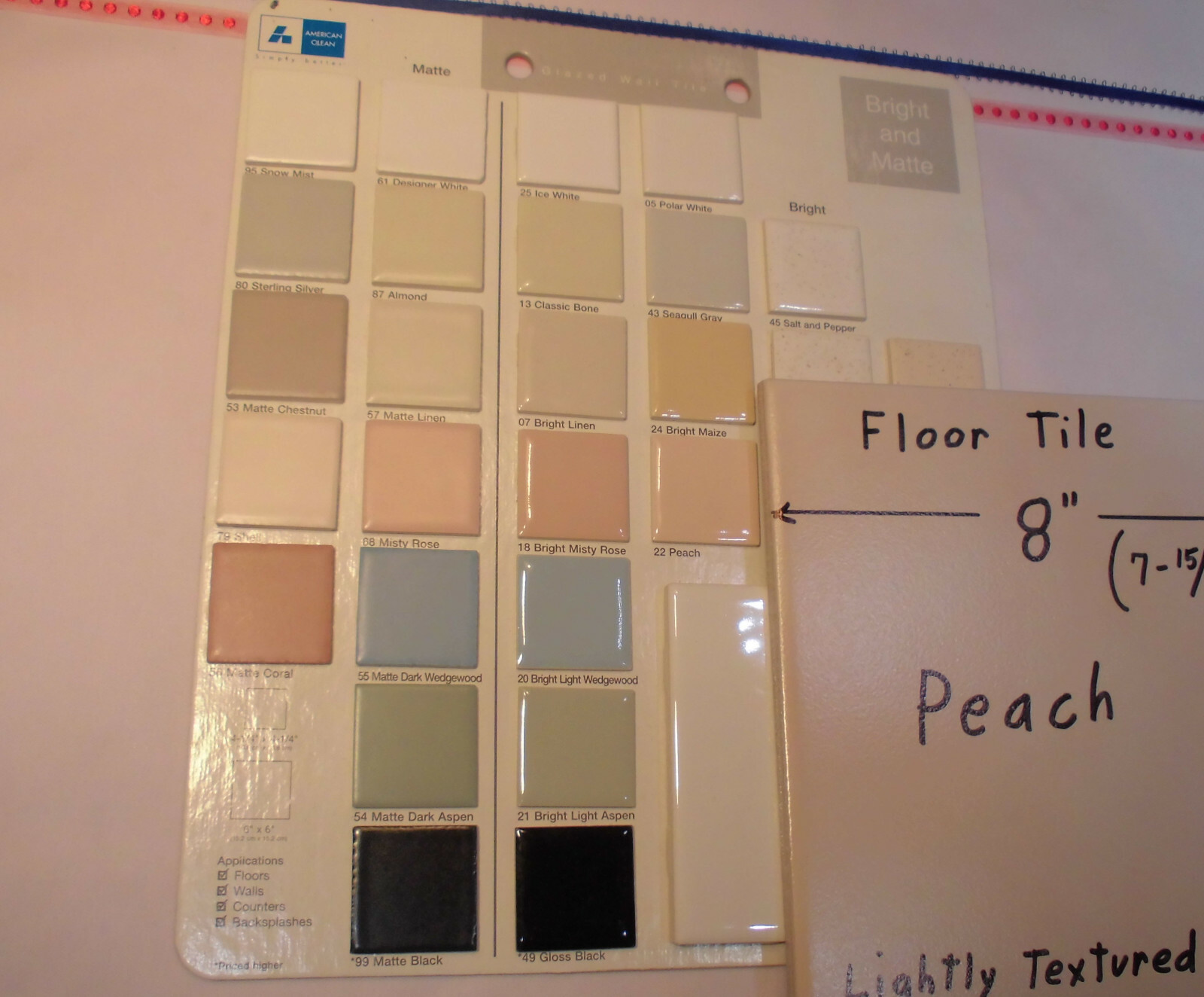 1 pc. *Peach* Ceramic / Porcelain Floor Tile 8″ X 8″ Lightly Textured New