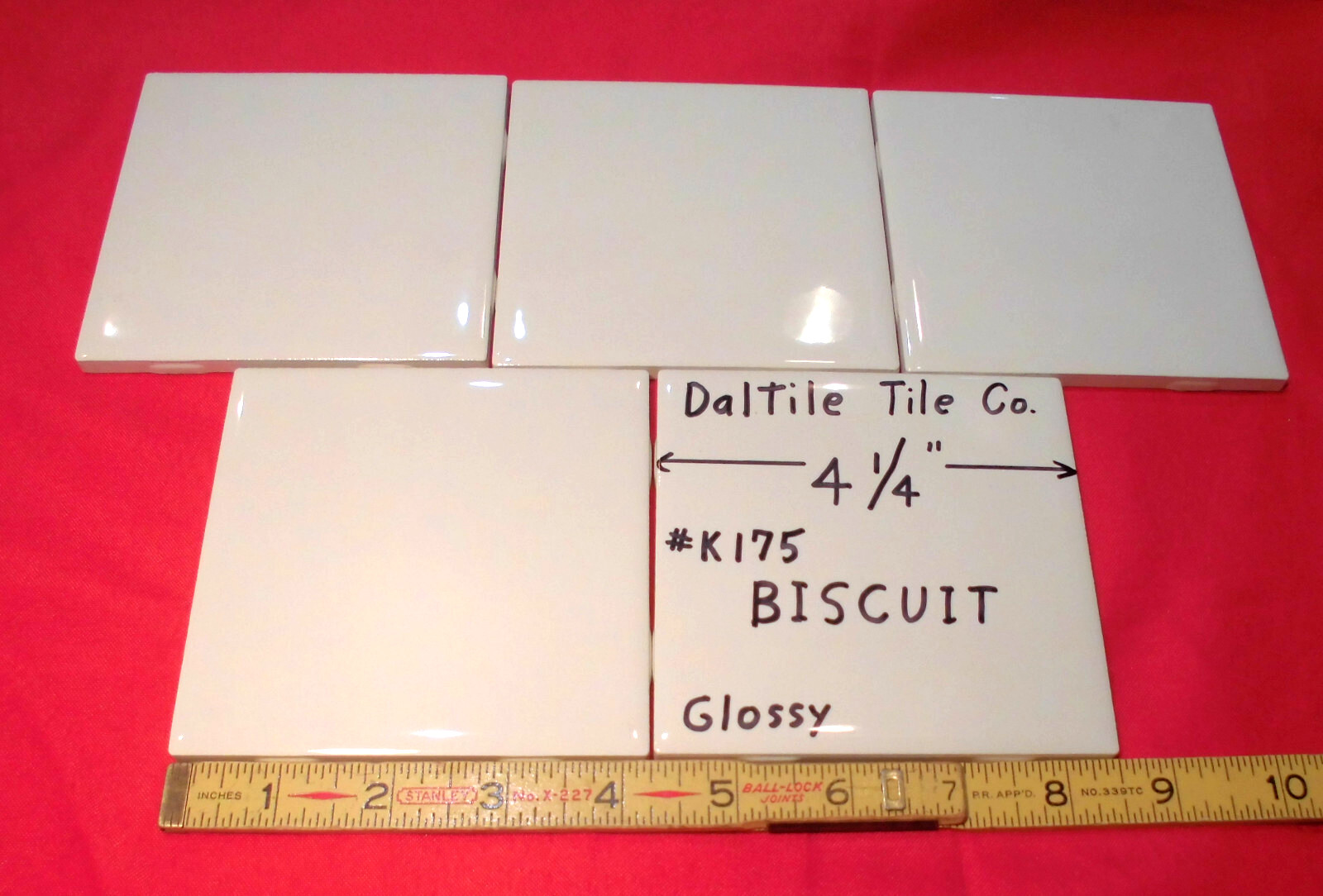 5 pieces *Gloss Biscuit* Ceramic Tiles by The Daltile Co….4-1/4″ Square NEW