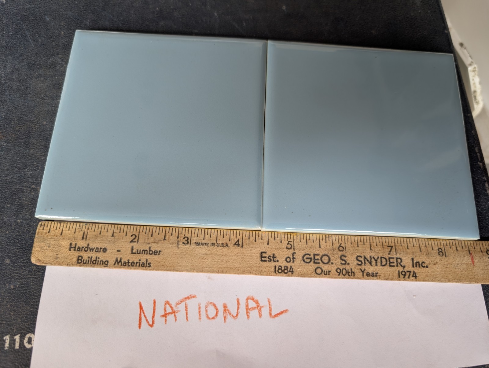 2 pc. Vintage 4-3/8″ Glossy Blue Ceramic National Tile Co. Sq. Edge Cornflower