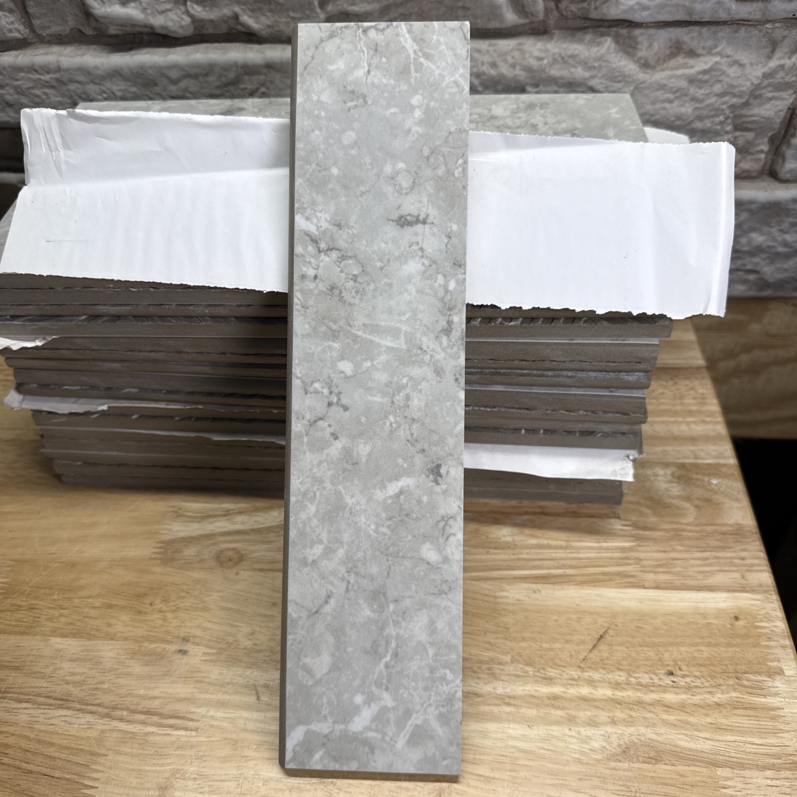 Marina Grey Bullnose 3-in X 12-in Polished Porcelain Marble Look Tile(Lot Of 34)