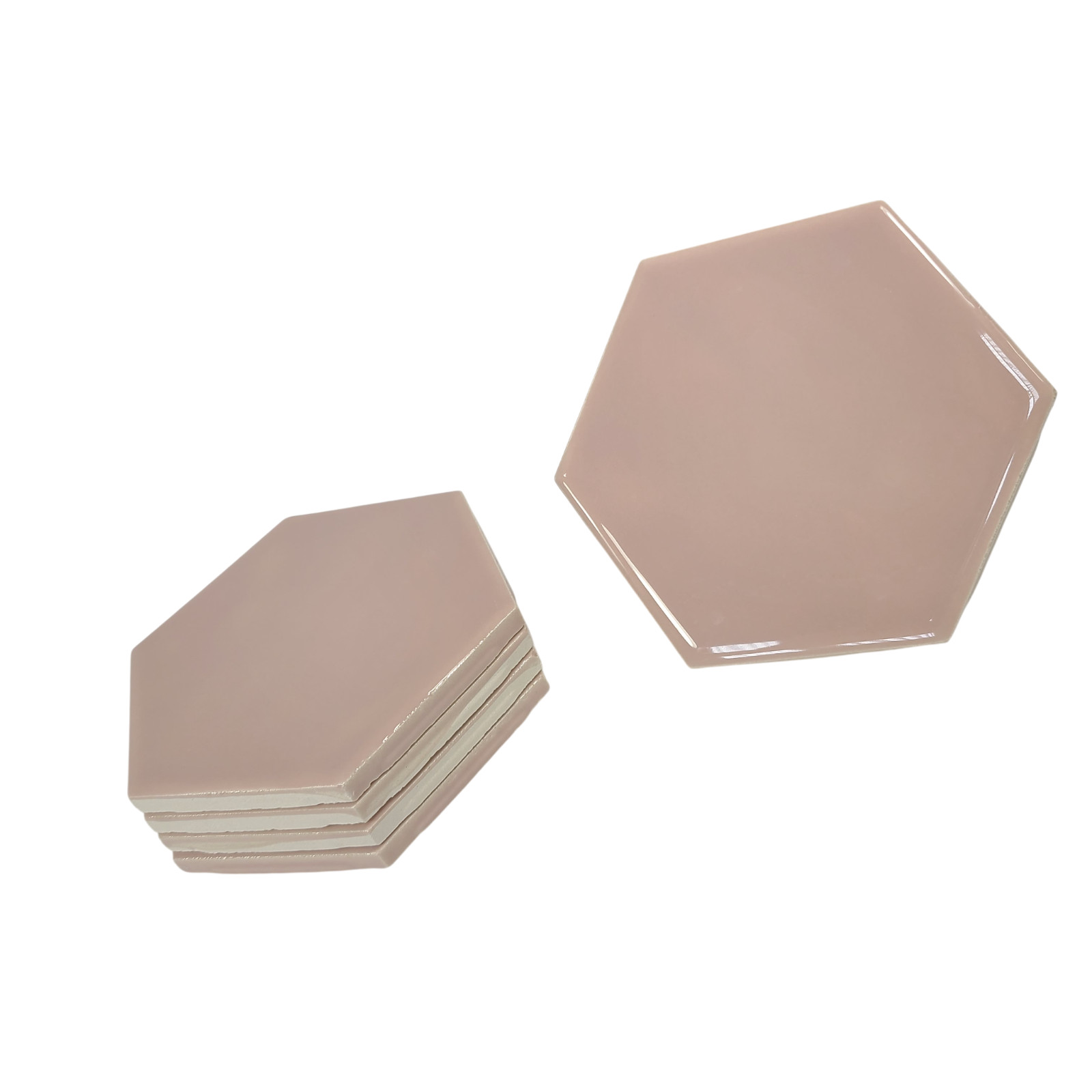 Pink Ceramic Tile Hexagon Subway Vintage Mid Century Modern Rippled Undulated