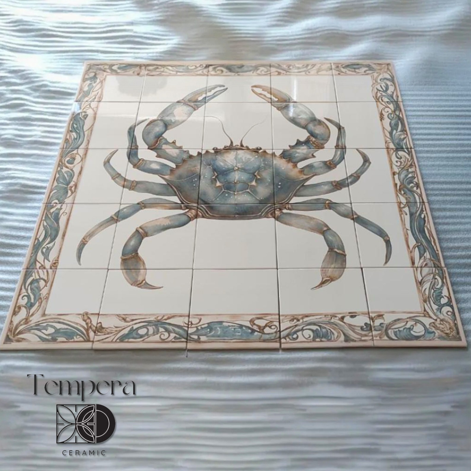 Coastal Crab Tile Mural for Bathroom or Kitchen Backsplash Decor, Crab tiles art