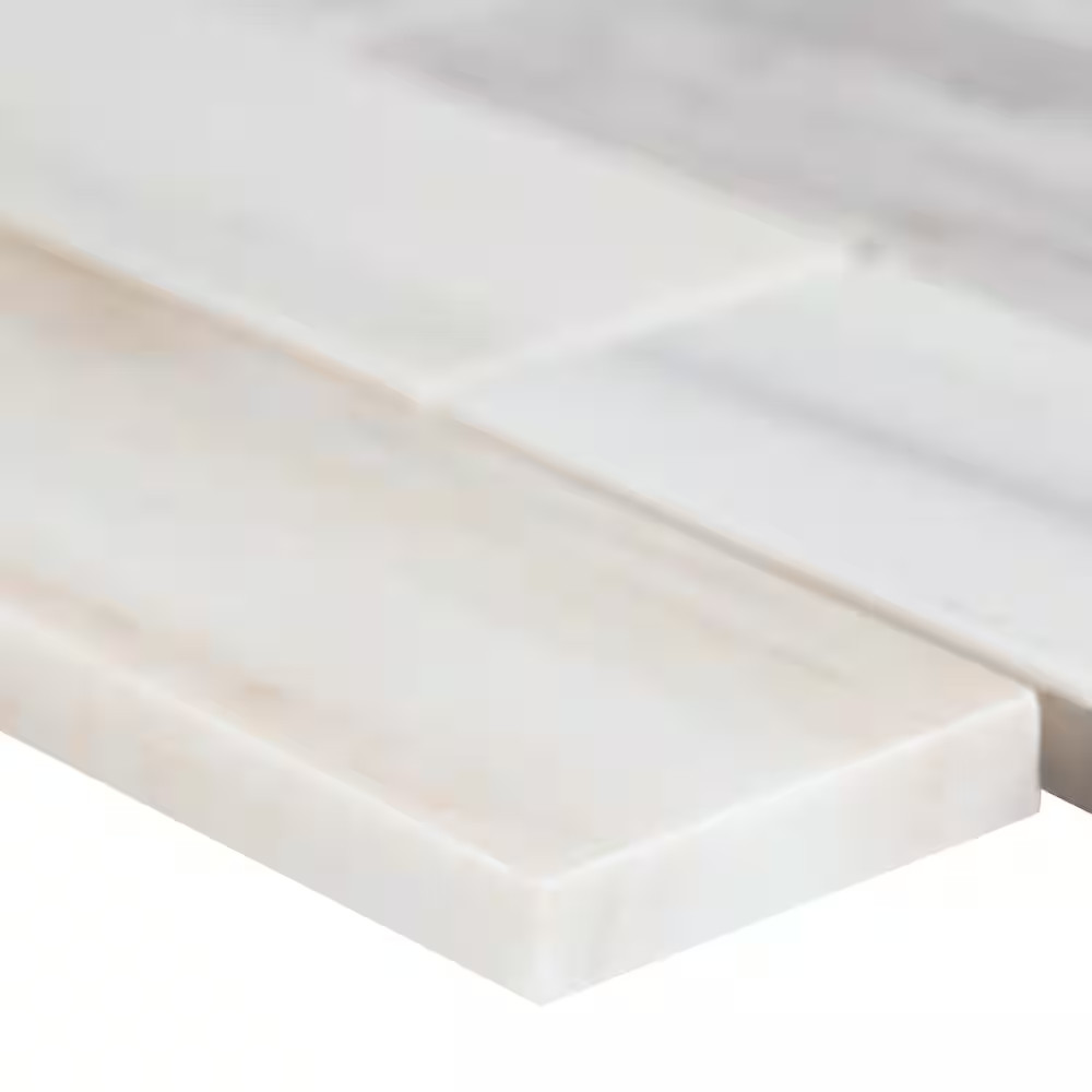 Angora Subway 12 In. X 12 In. Polished Marble Mesh-Mounted Mosaic Floor and Wall