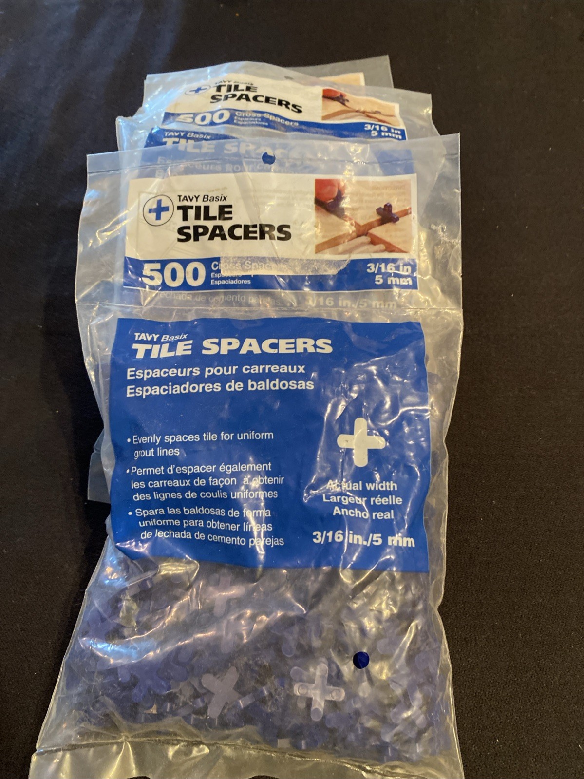 TAVY Basix 3/16 in Blue Cross Plastic Tile Spacers 500 Pack – 3 pkgs