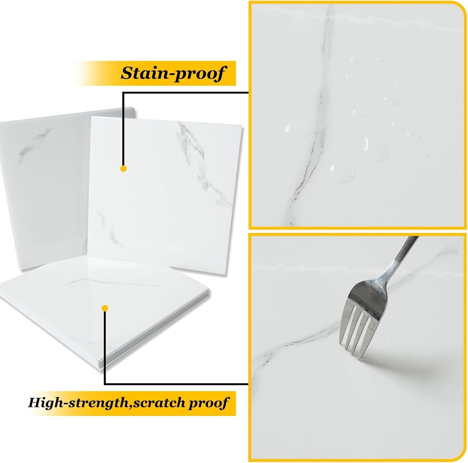 Easy to Install Glossy White Marble Backsplash – Peel and Stick 12×12 Tiles