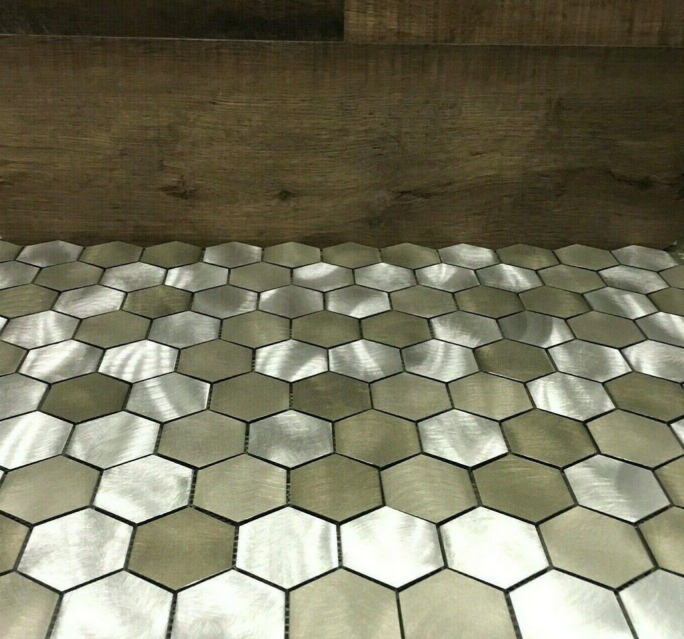Brushed Aluminum Multi-Color 2 inch Hexagon Mosaic Backsplash Tile (BOX OF 10)