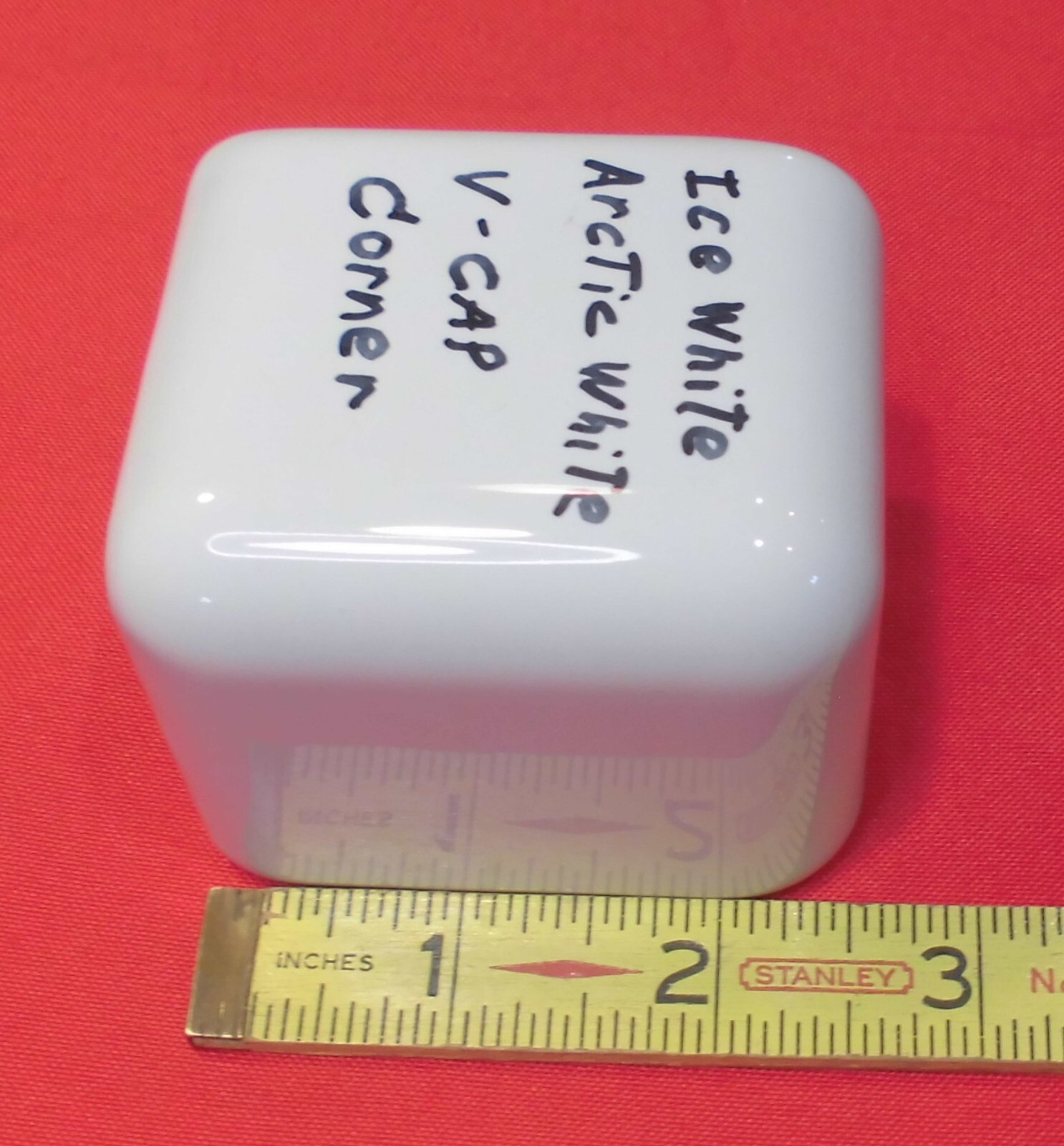 1 pc. Glossy Ice/Arctic White: V Cap Corner Ceramic Trim Tile: Countertop Edging