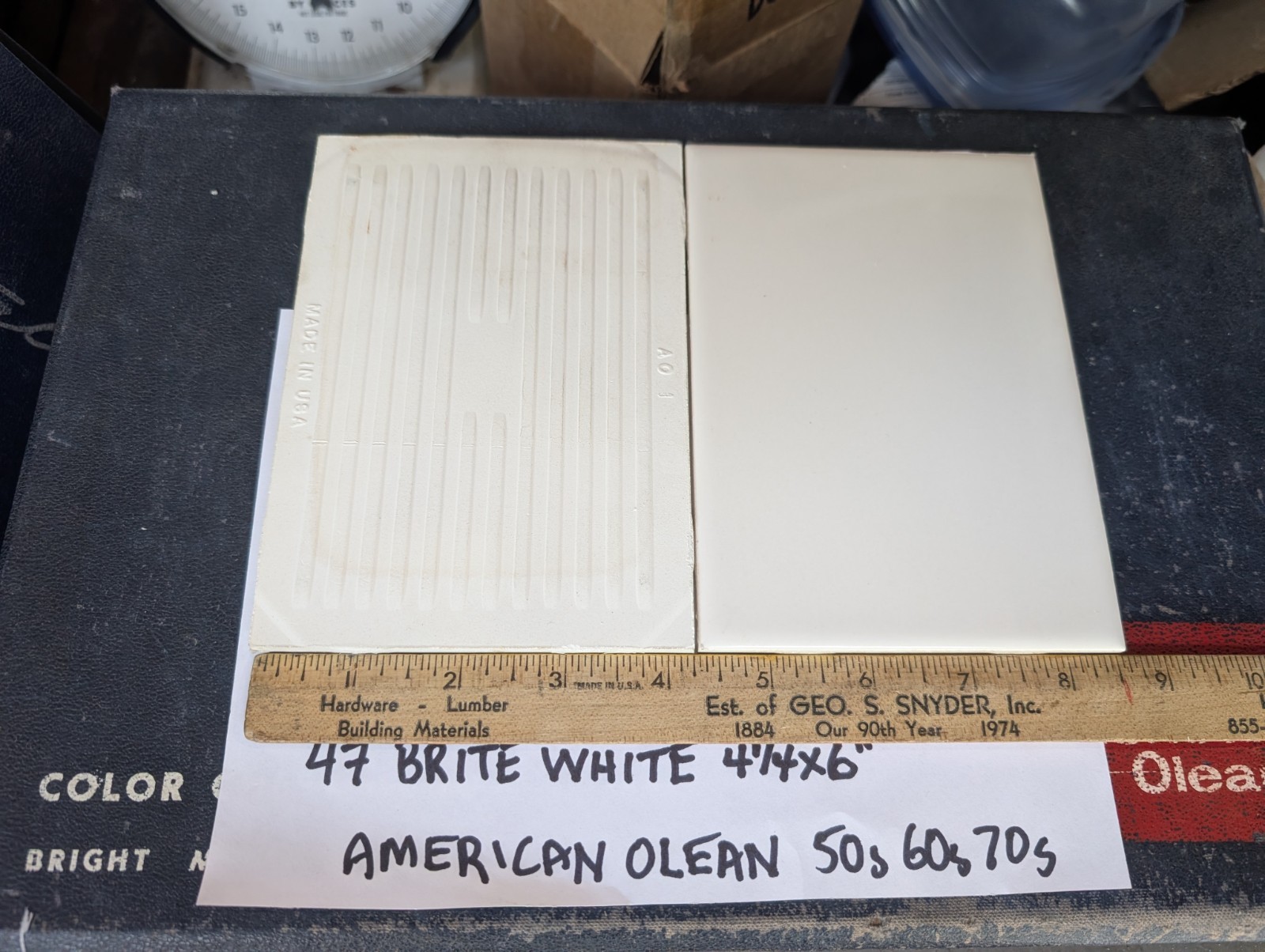 2 pcs American Olean Ceramic Tile Gloss Brite White #47 4-1/4×6″ 1950s 1960s 70s
