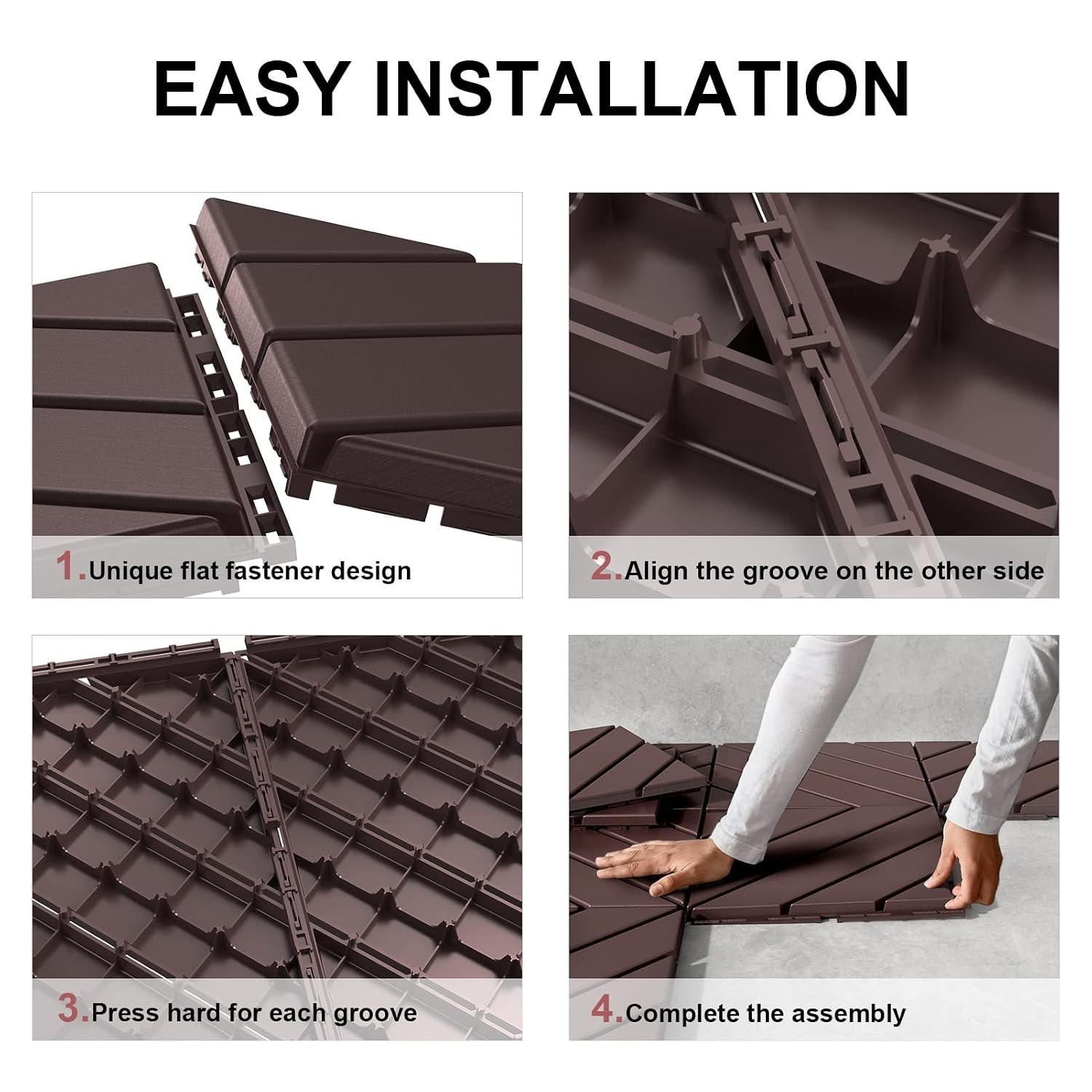 Heavy-Duty Waterproof Outdoor Deck Tiles – 12″x12″ Interlocking Patio Pavers
