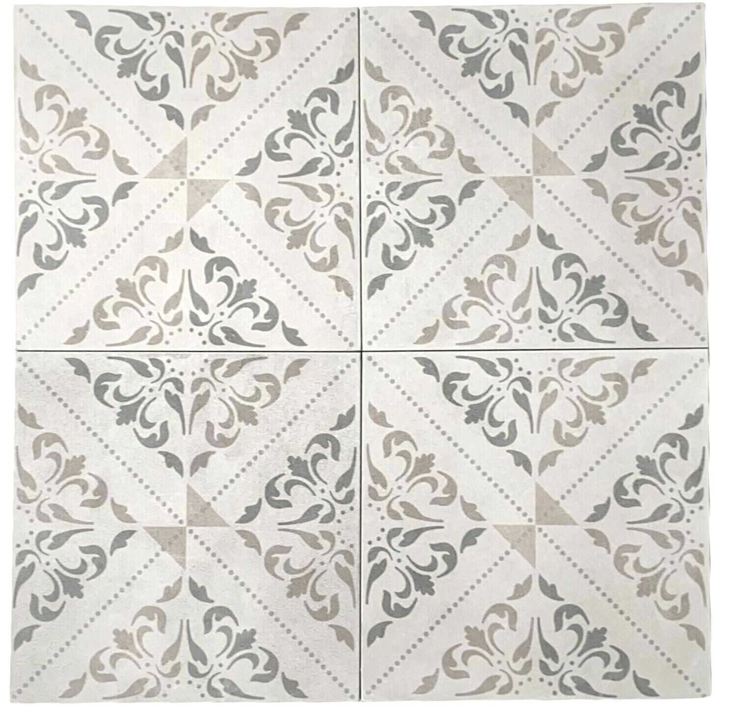 Tropical Encaustic Faded Beige Brown Green 8×8 Satin Ceramic Tile (BOX OF 4)