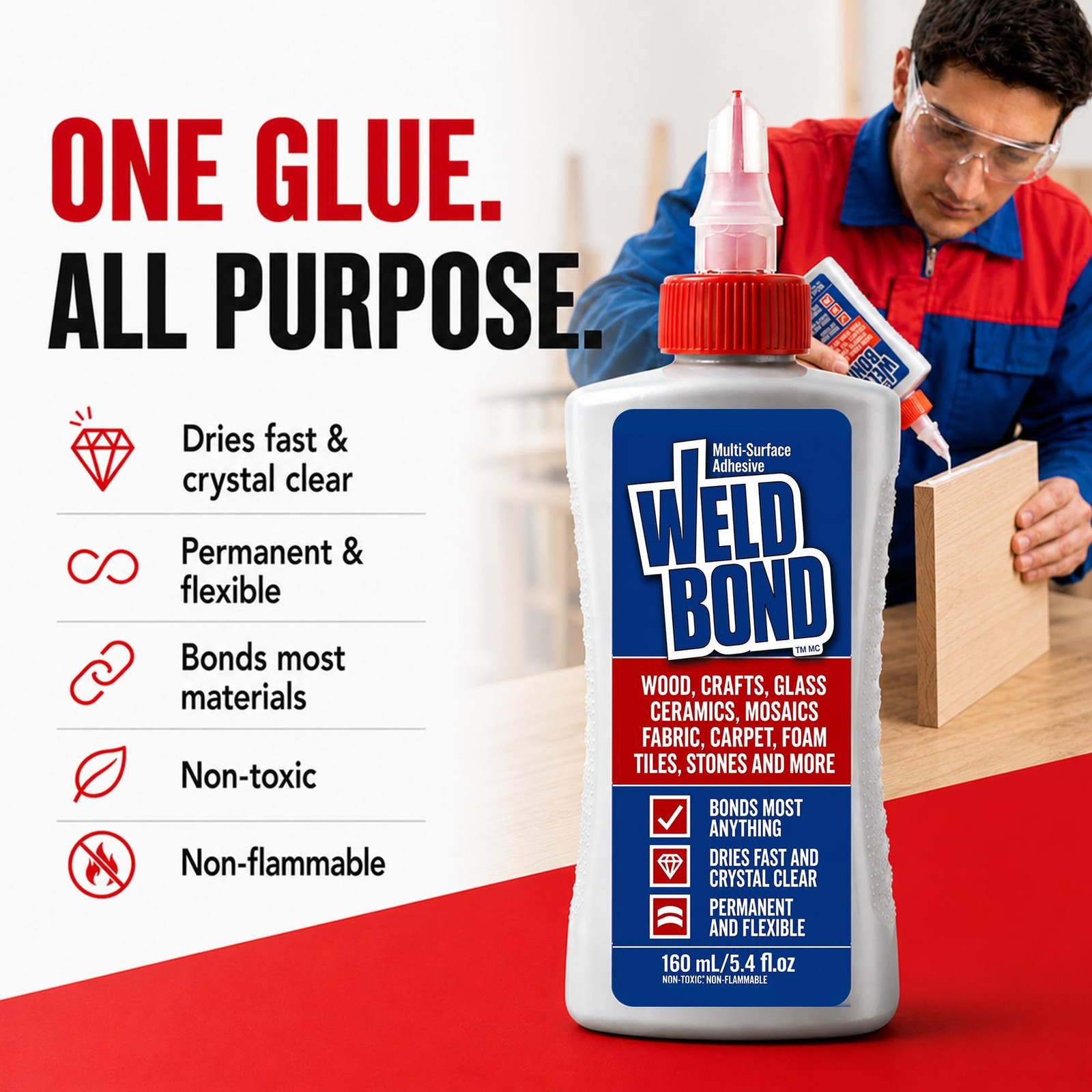 Weldbond Multi-Surface Strong Glue – Fast Drying Glue for Wood, Tile, Cera