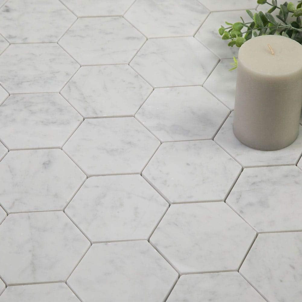 Elegant Italian Carrara Marble 4″ Hexagon Mosaic Tile for Backsplash & Floors
