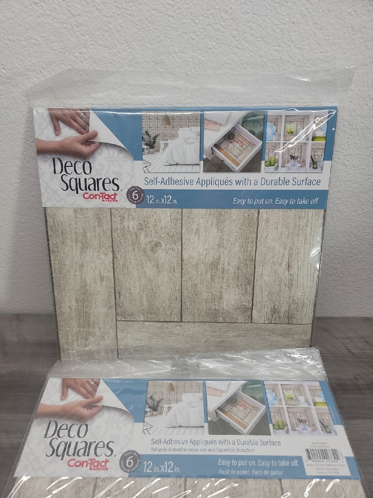 8 pack Contact Brand Deco Squares 12×12″ Vinyl 6 Pieces Per Pack Wood Gray