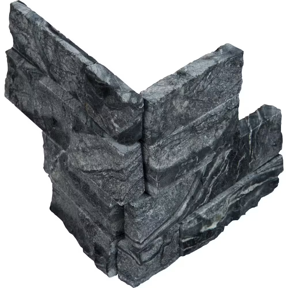 Glacial Black Ledger Panel 6 In. X 24 In. Splitface Marble Wall Tile (6 Sq. Ft./