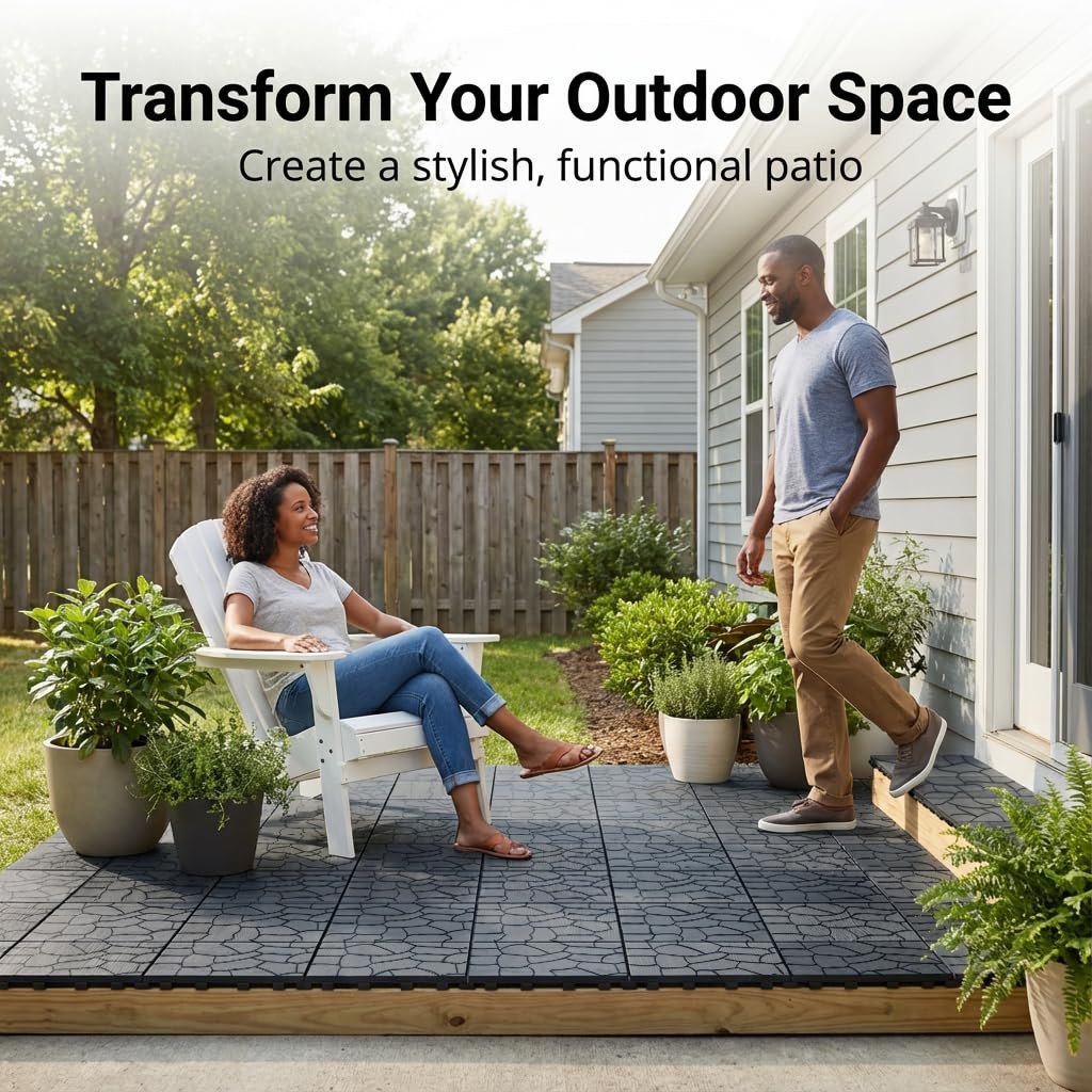 Interlocking Deck Tiles 44 Pack, Plastic Outdoor Deck Tiles for Patio, 12″X12″ W